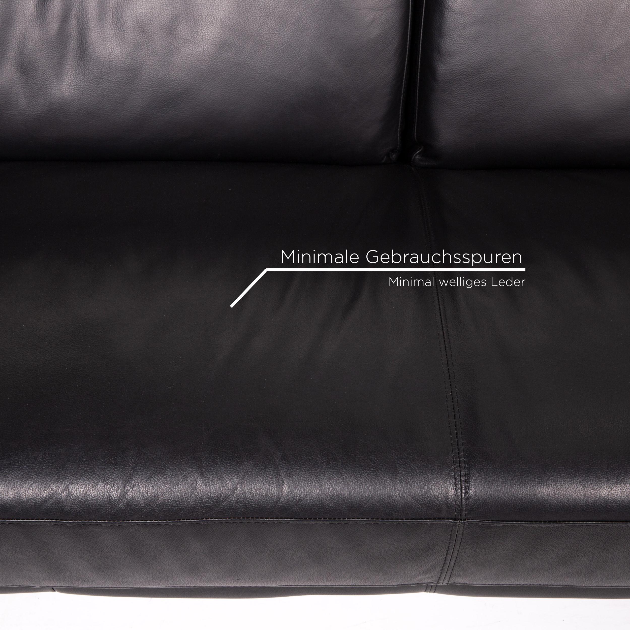 European Musterring Leather Sofa Black Two-Seat Couch For Sale