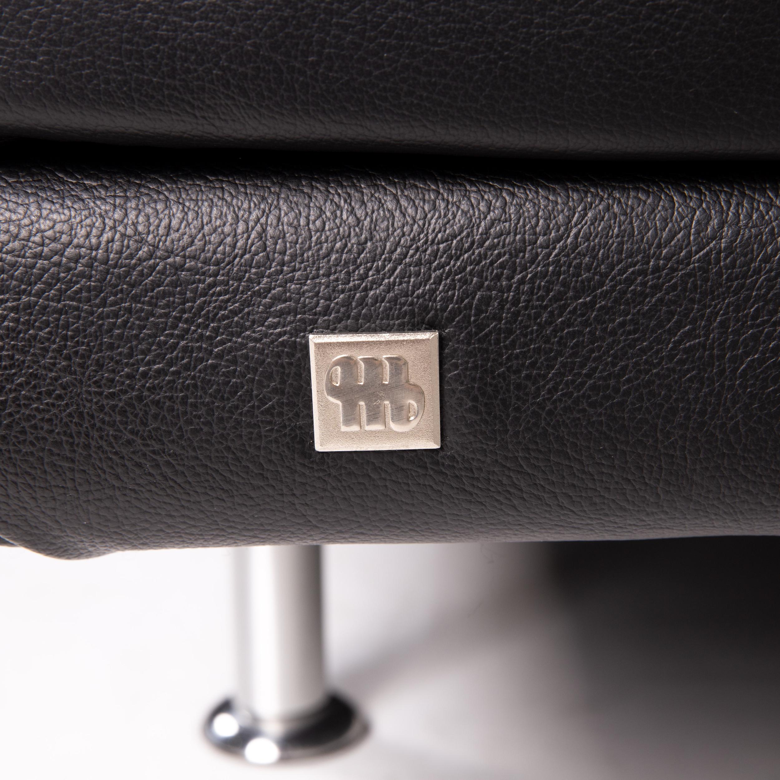 Contemporary Musterring Leather Sofa Black Two-Seat Couch For Sale
