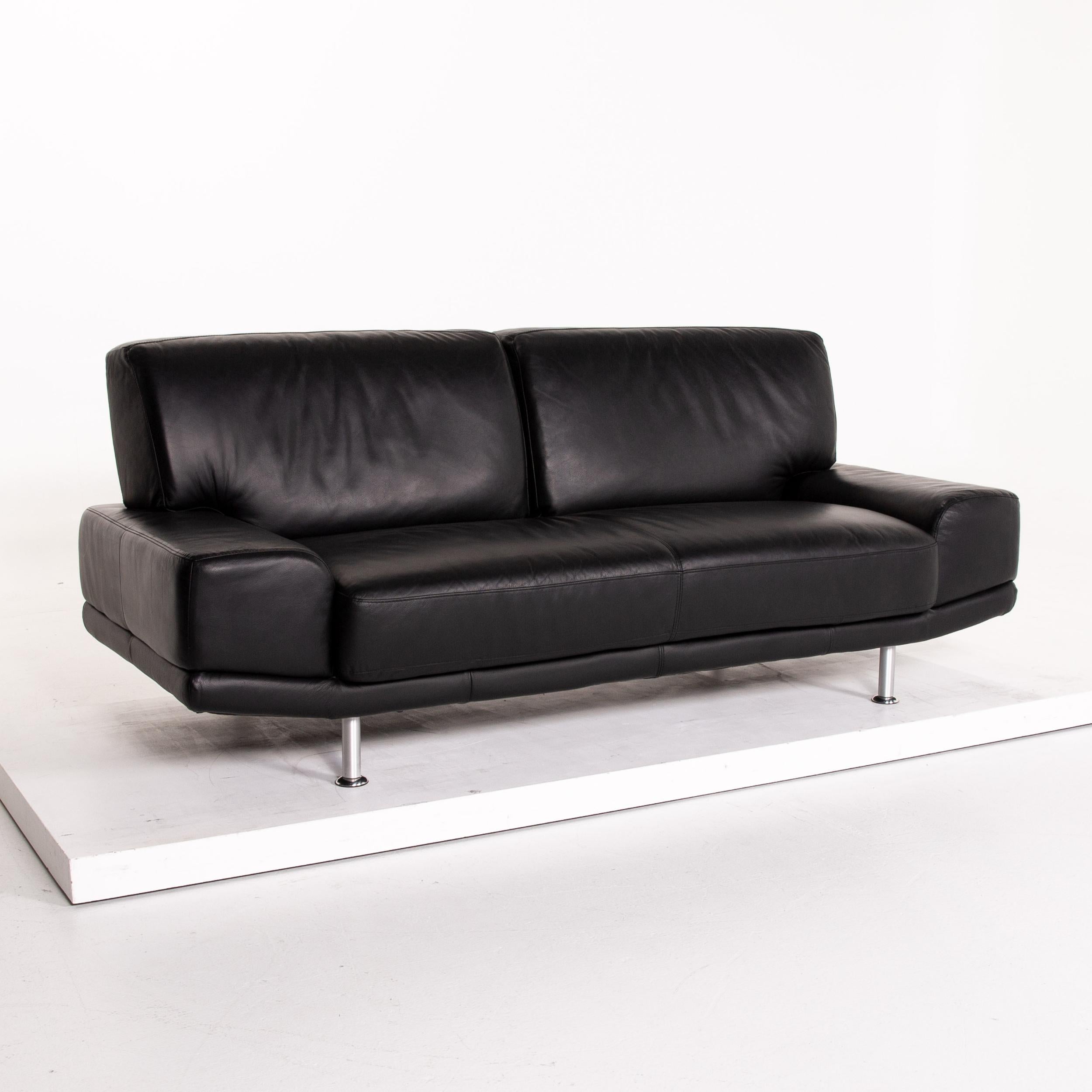 Musterring Leather Sofa Black Two-Seat Couch For Sale 1