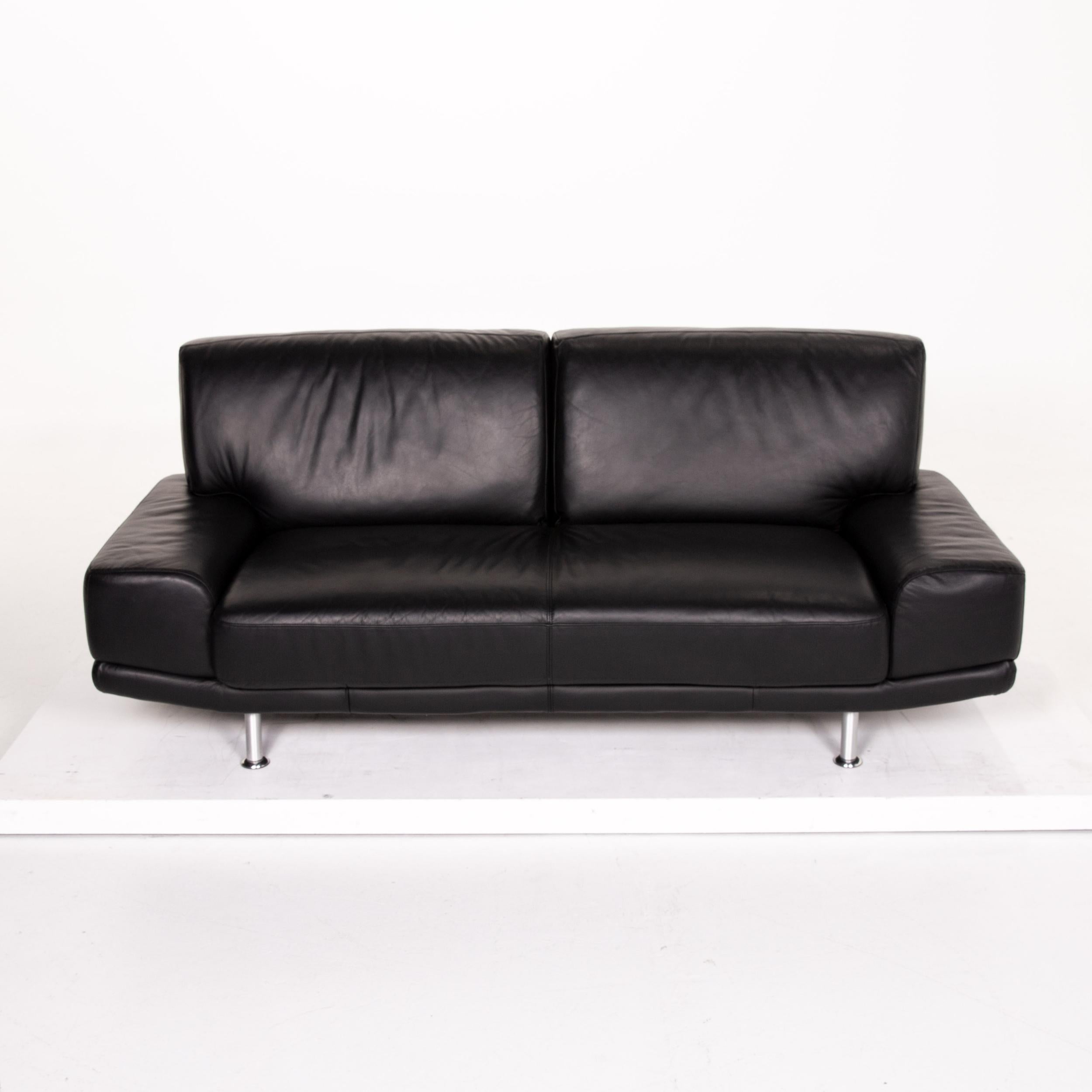 Musterring Leather Sofa Black Two-Seat Couch For Sale 2
