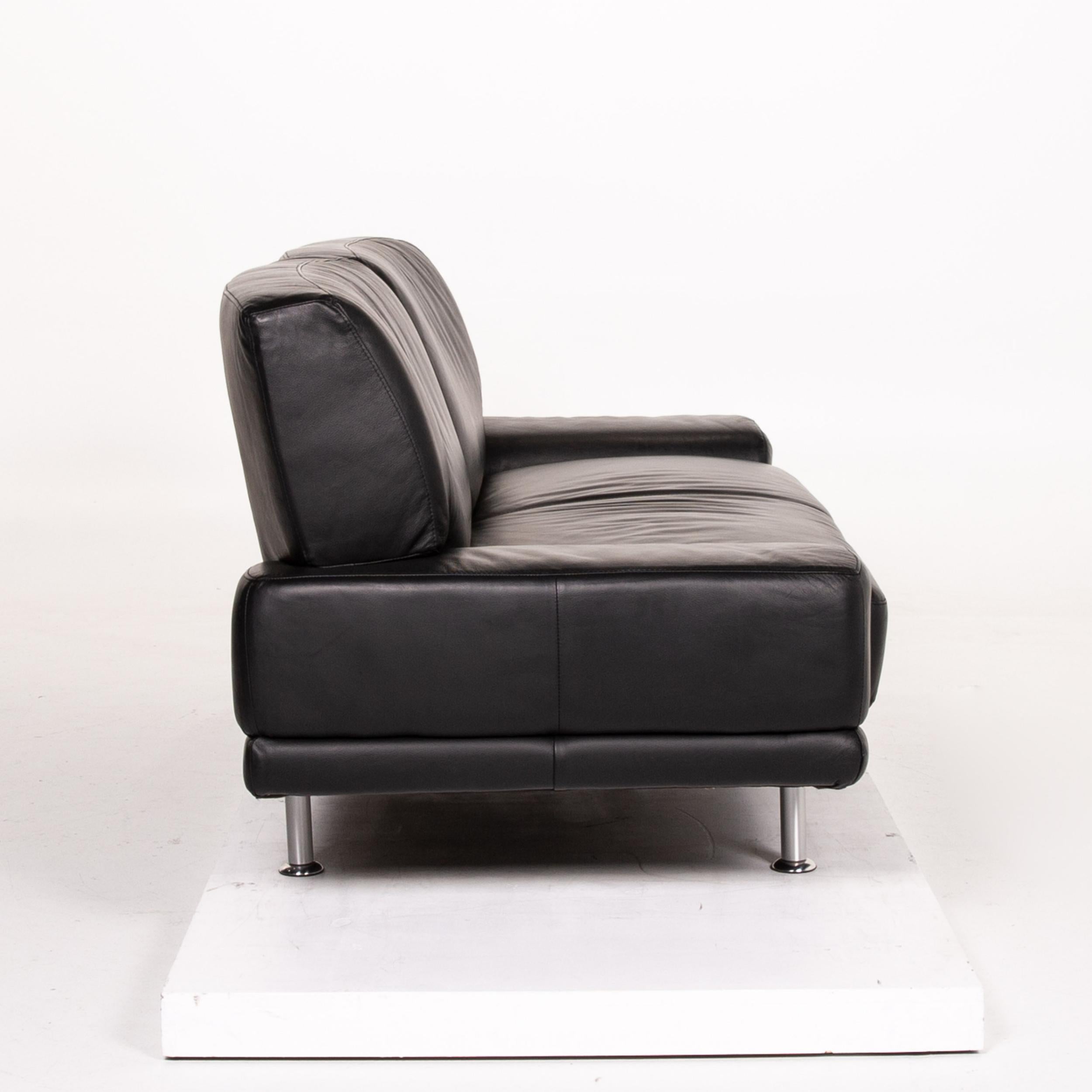 Musterring Leather Sofa Black Two-Seat Couch For Sale 3