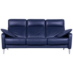 Musterring Leather Sofa Blue Three-Seat Couch