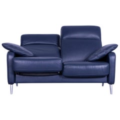 Musterring Leather Sofa Blue Two-Seat Recliner Couch