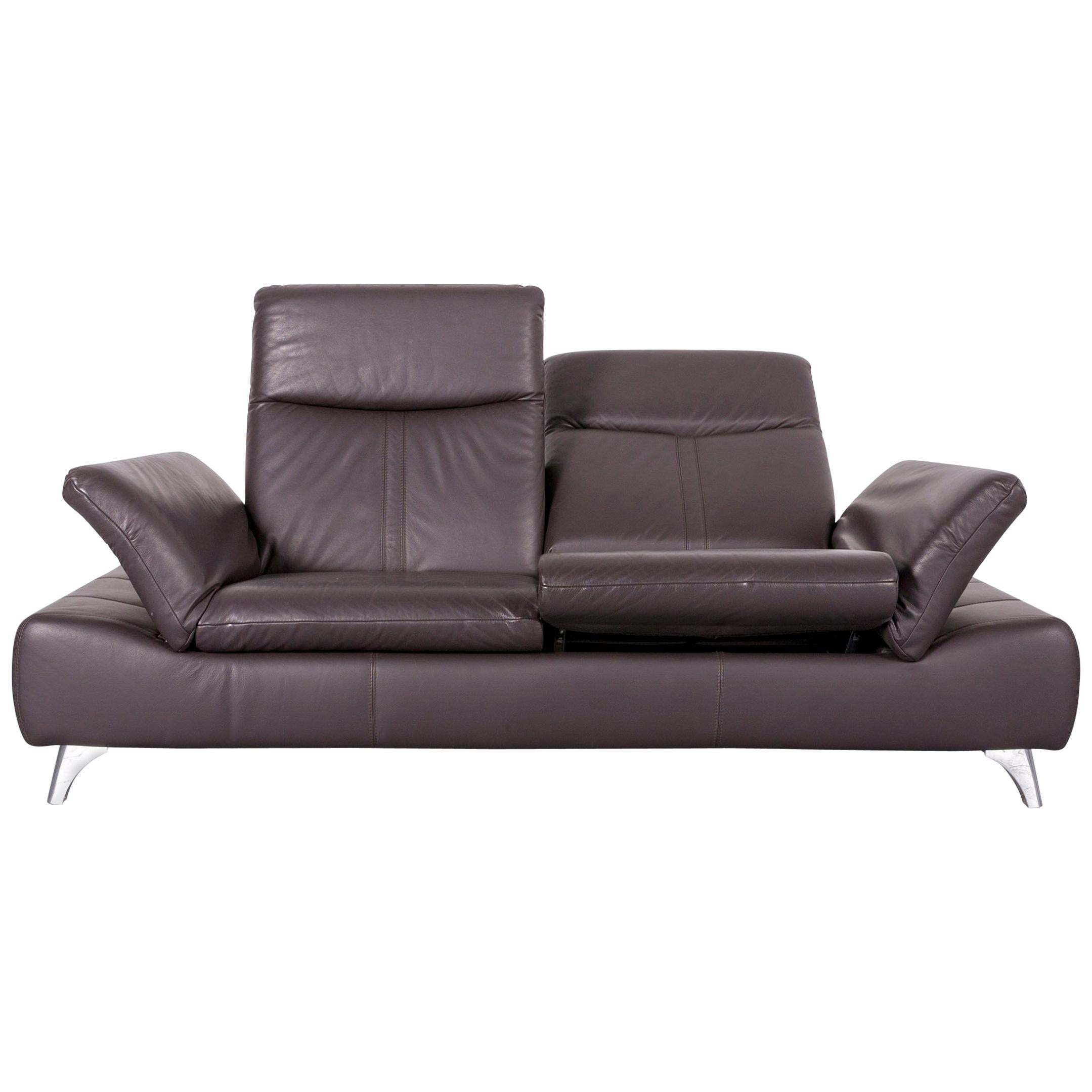 Musterring Leather Sofa Brown Three-Seat Couch For Sale