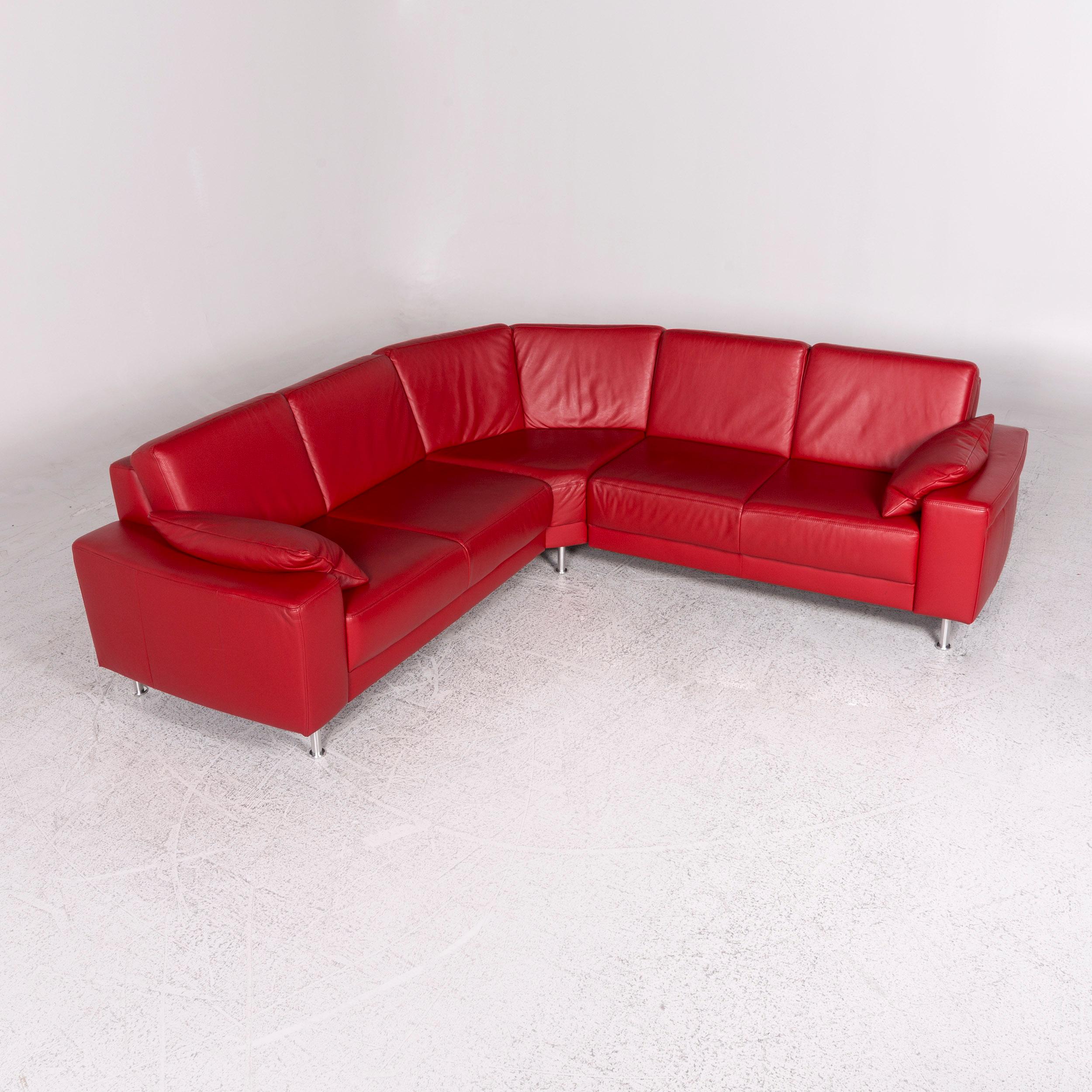 Musterring Leder Ecksofa Rot Sofa Couch For Sale at 1stDibs