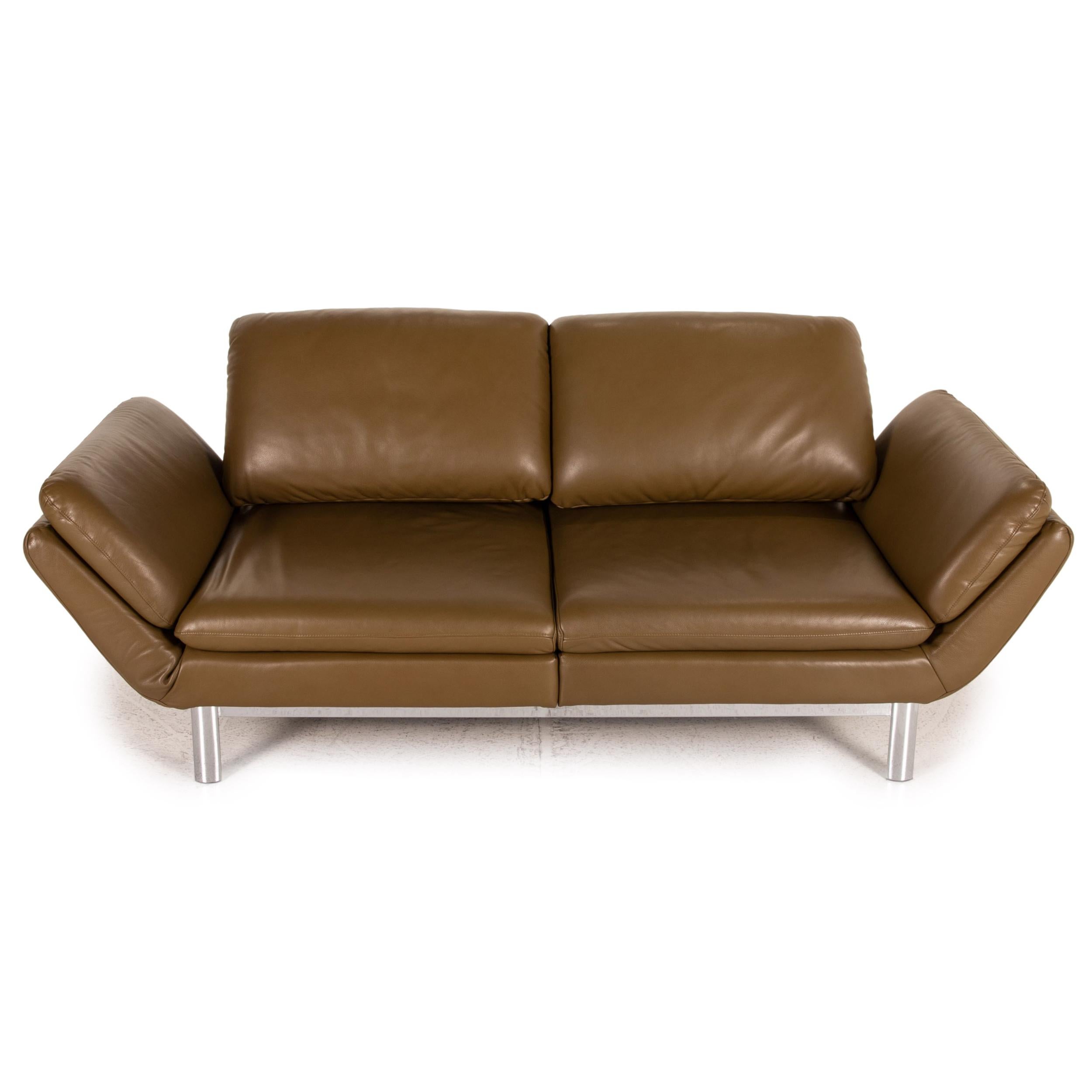 Musterring MR 675 Leather Sofa Green Olive Two-Seater Function Relax Function In Good Condition In Cologne, DE