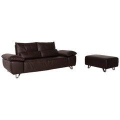 Musterring MR 680 Two-Seater Sofa and Stool Set Brown Leather Couch Function