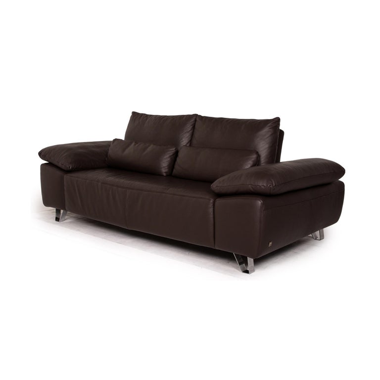 Musterring MR 680 Two-Seater Sofa Brown Leather Couch Function at 1stDibs