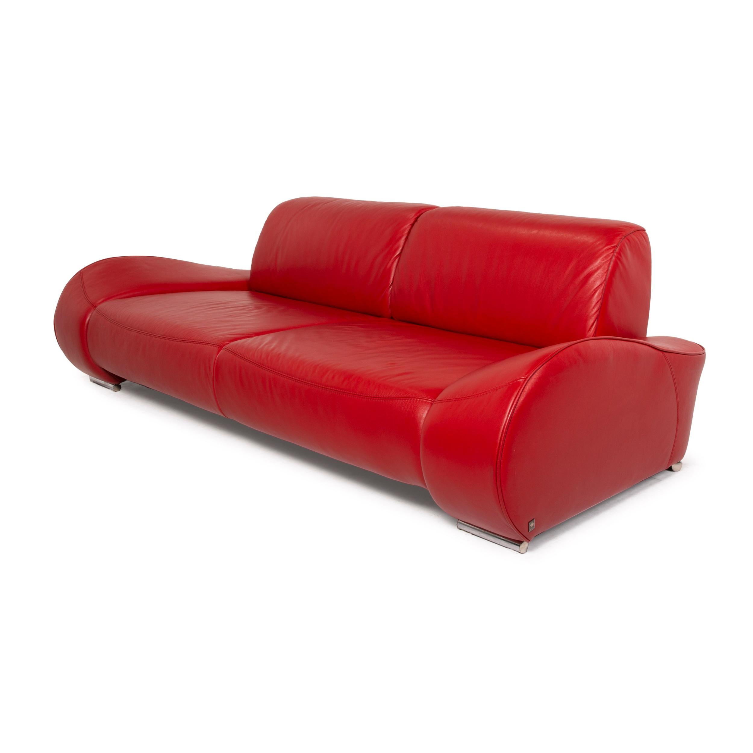 Musterring Mr-740 Leather Sofa Red Three-Seater Function 5