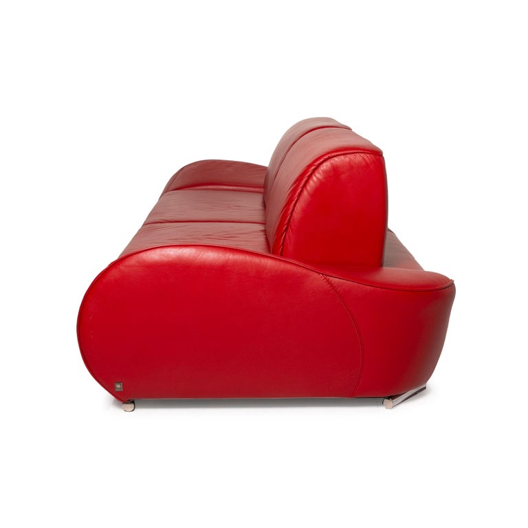 Musterring Mr 740 Leather Sofa Red Three Seater Function At 1stdibs