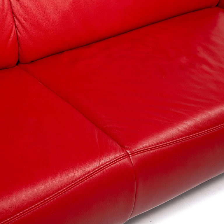 Musterring Mr 740 Leather Sofa Red Three Seater Function At 1stdibs