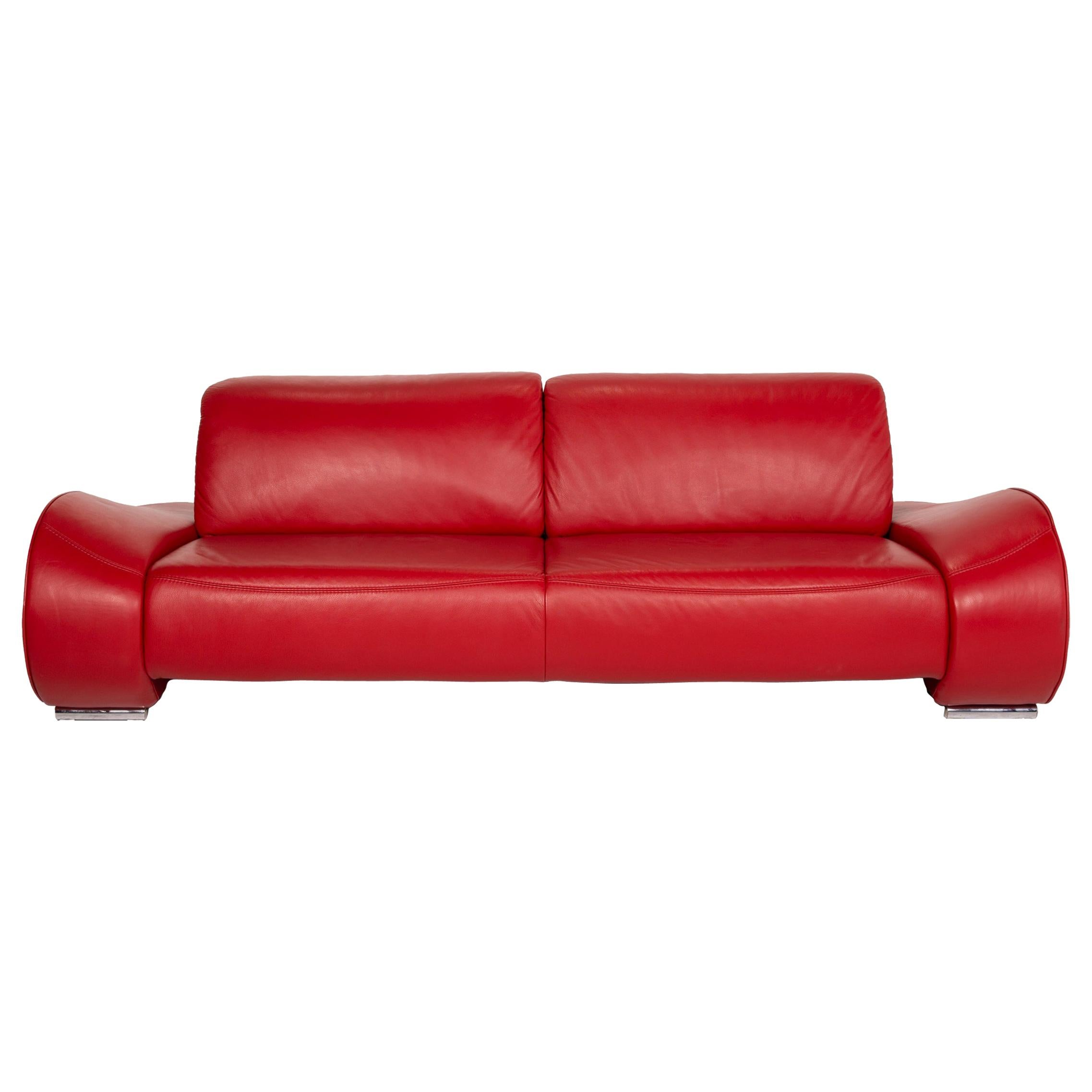 Musterring Mr-740 Leather Sofa Red Three-Seater Function