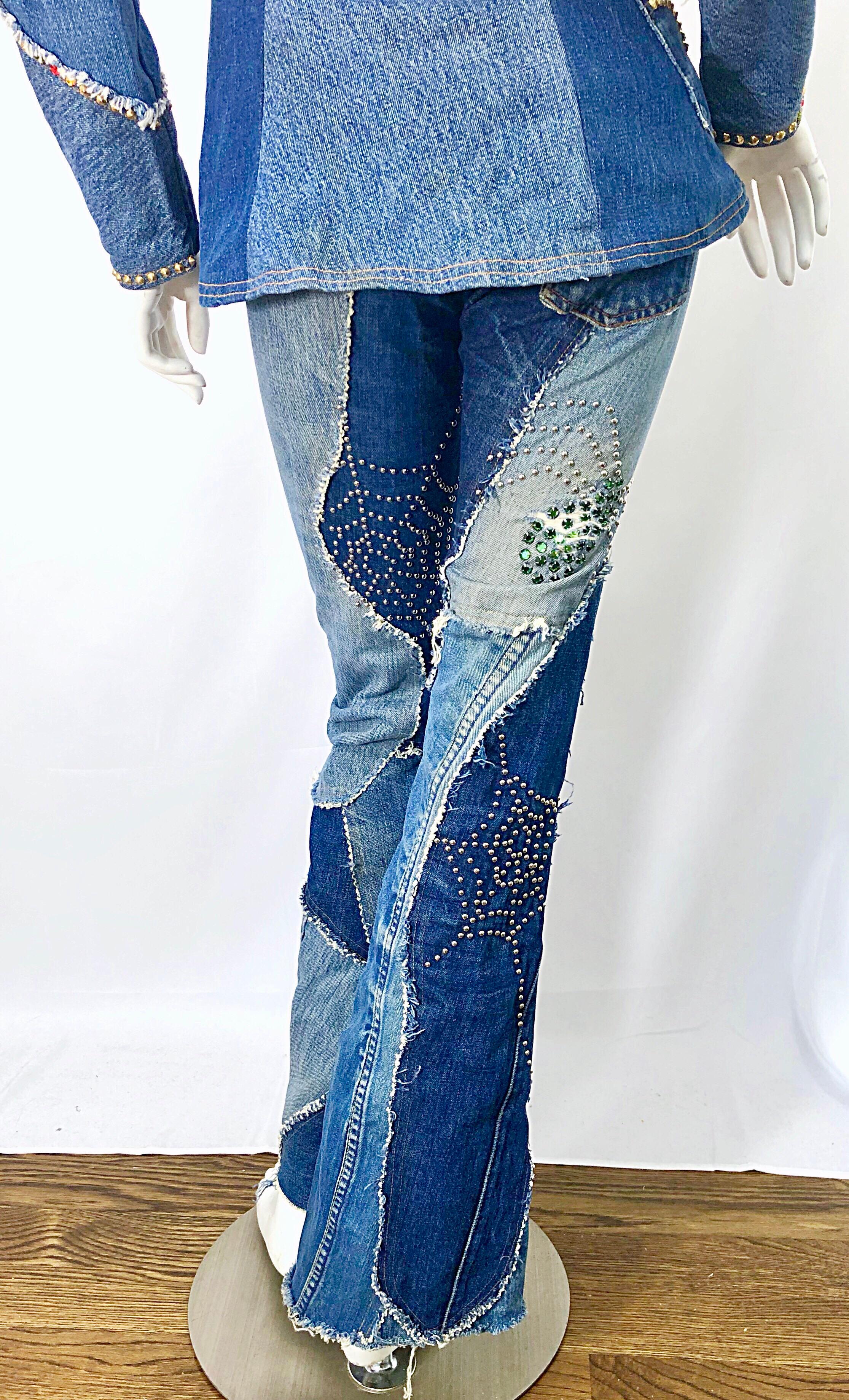 Musuem Piece Love, Melody Sabatasso 1970er Jahre maßgeschneiderter blauer Jeans-Anzug mit Strasssteinen im Angebot 10