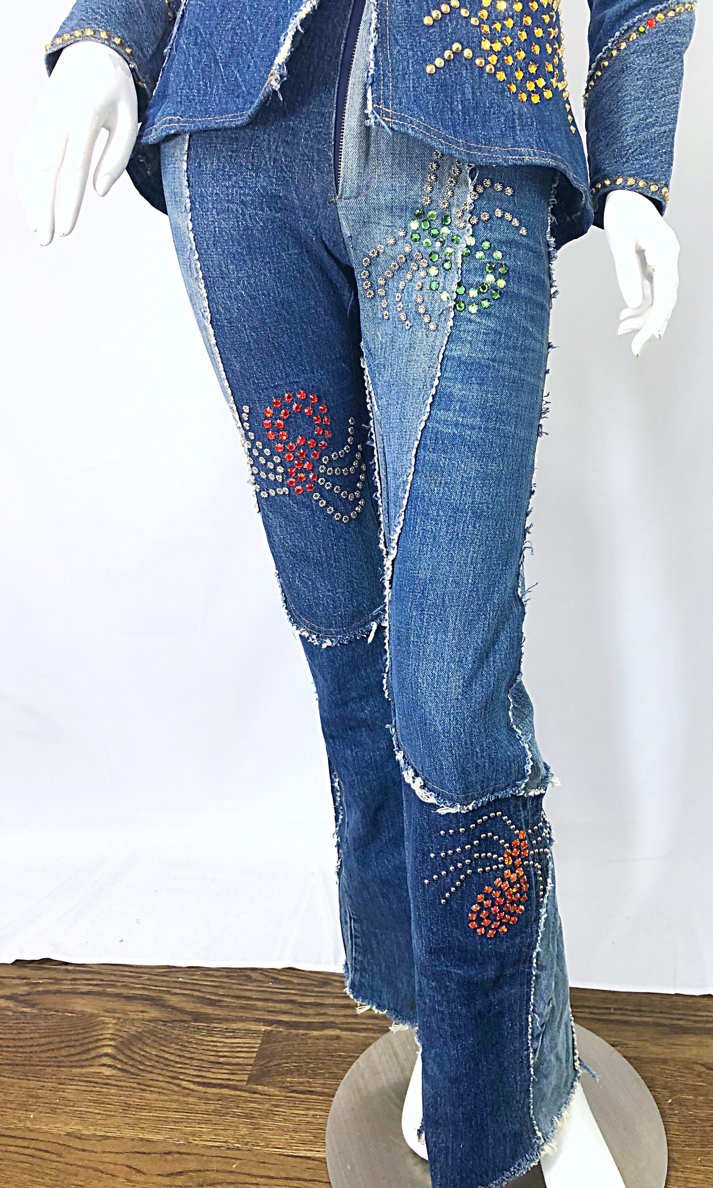 Musuem Piece Love, Melody Sabatasso 1970er Jahre maßgeschneiderter blauer Jeans-Anzug mit Strasssteinen im Angebot 13