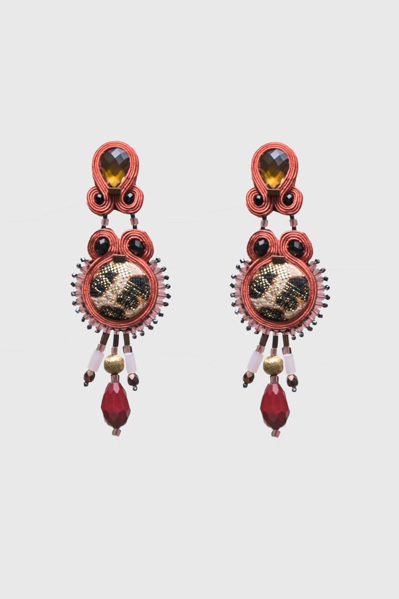 Romantic Musula Afrikania Leopard Lagoon Soutache Earrings w/silver closure