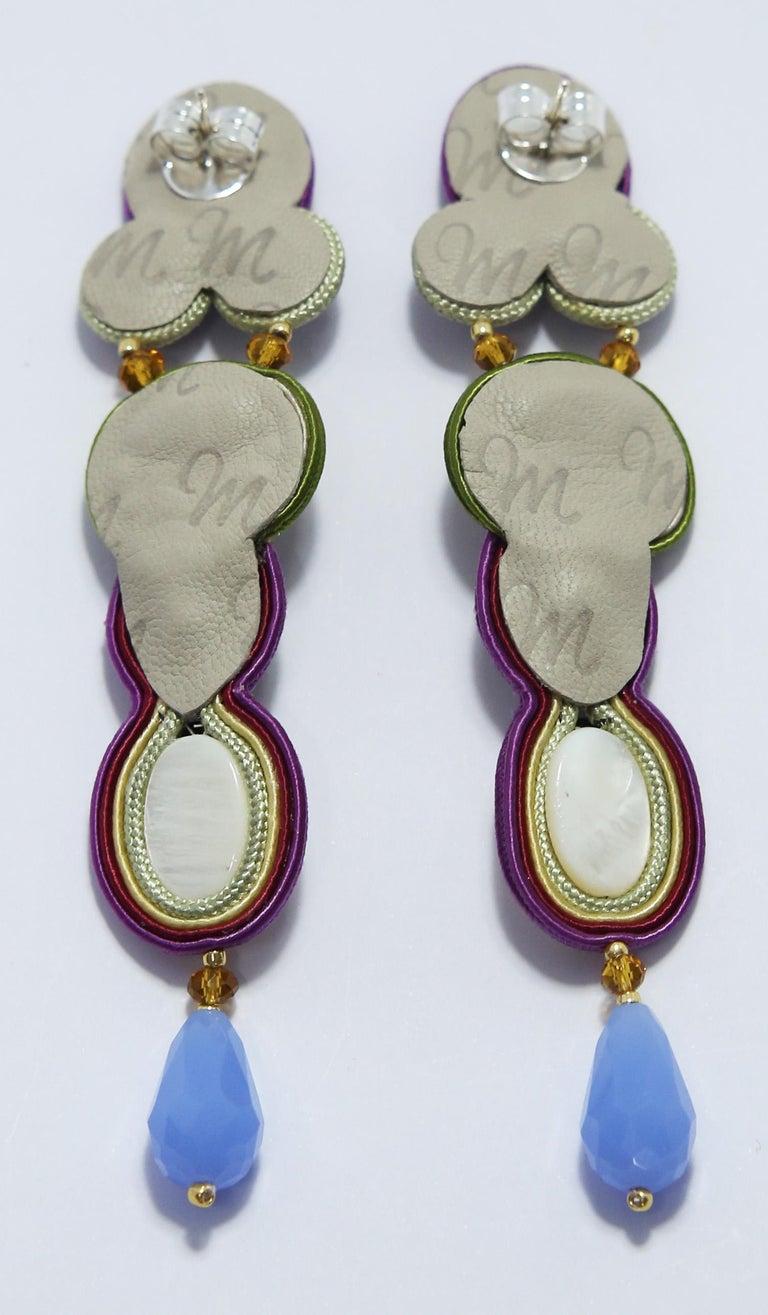 Bead Musula Cuba Revolution Soutache Earrings silver hematites, pasamanterie, crystal