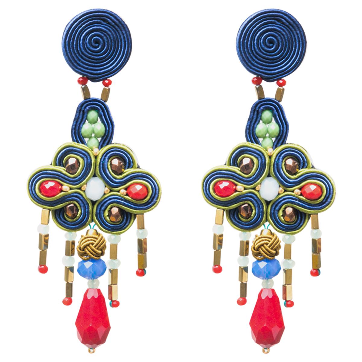 Musula Cuba Revolution Soutache Earrings silver hematites, pasamanterie, crystal