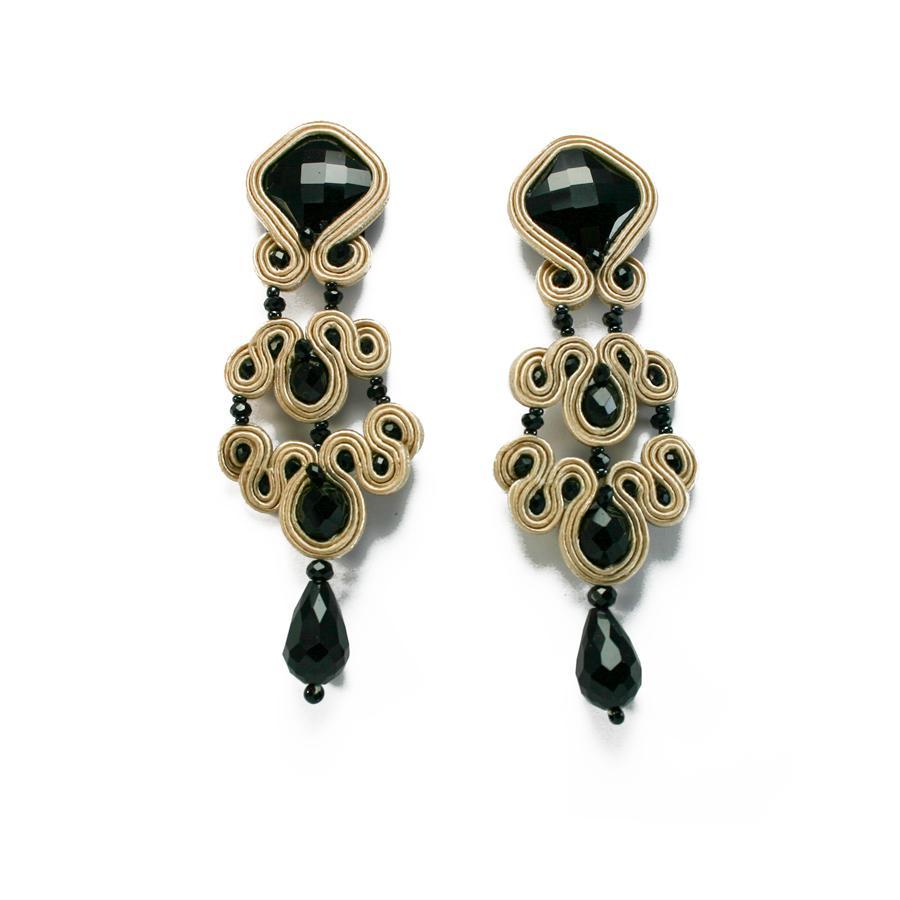 Women's Musula Jet Black Gothic Cobalt Soutache Earrings w/silver closure For Sale