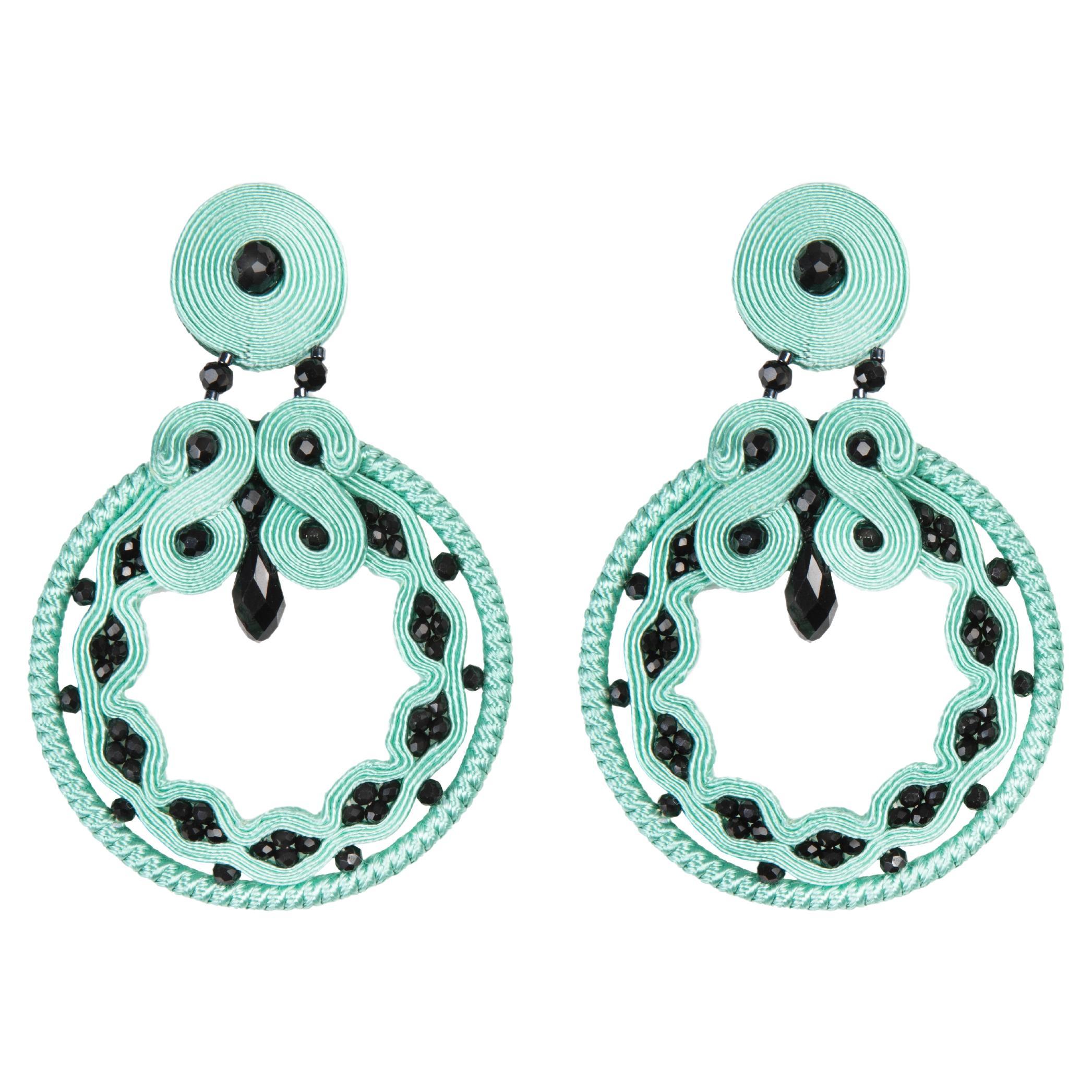 Musula Miabril Aqua & Jet Soutache-Ohrringe  Silber-Verschluss
