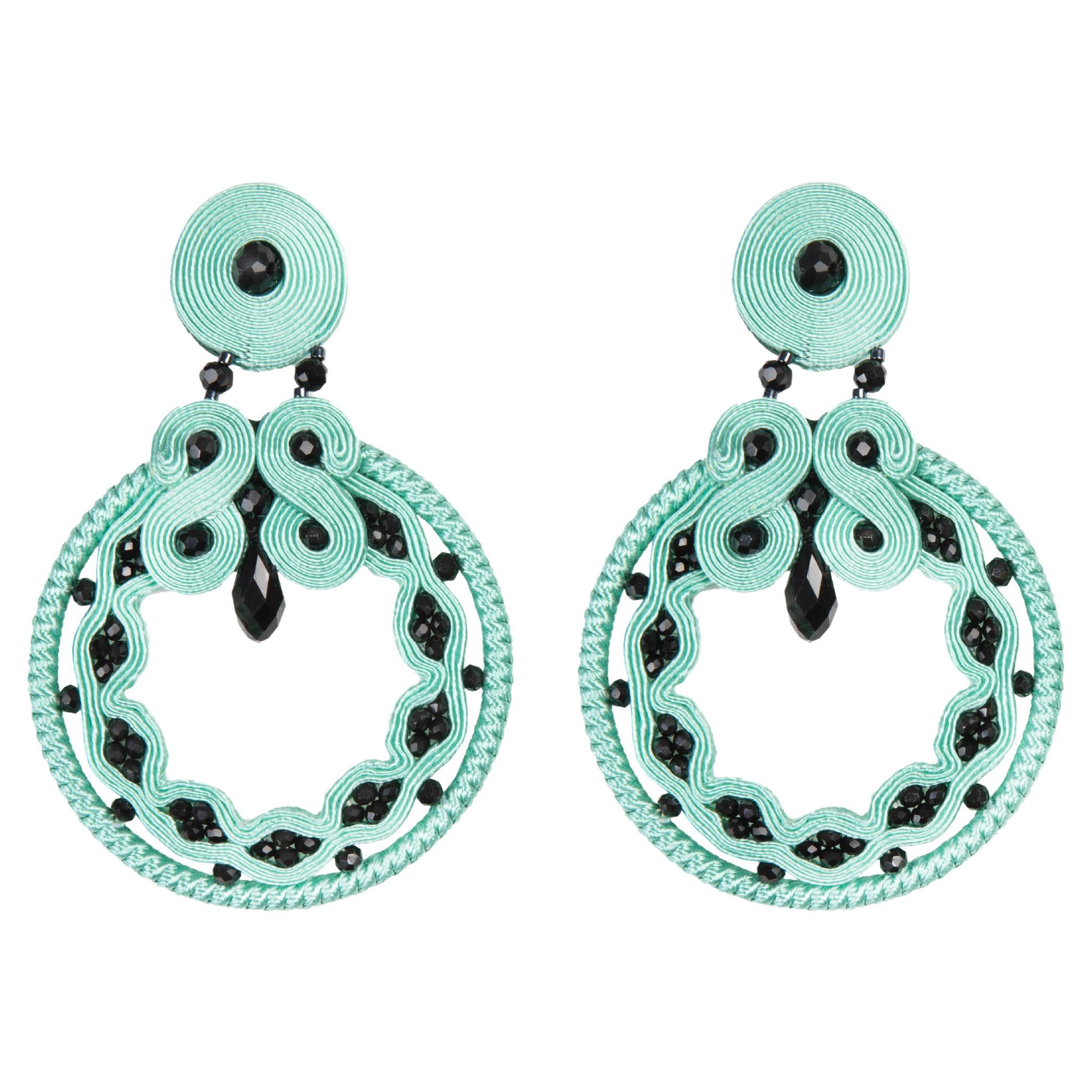 Boucles d'oreilles Soutache Aqua & Jet Musula Miabril  Fermeture en argent en vente