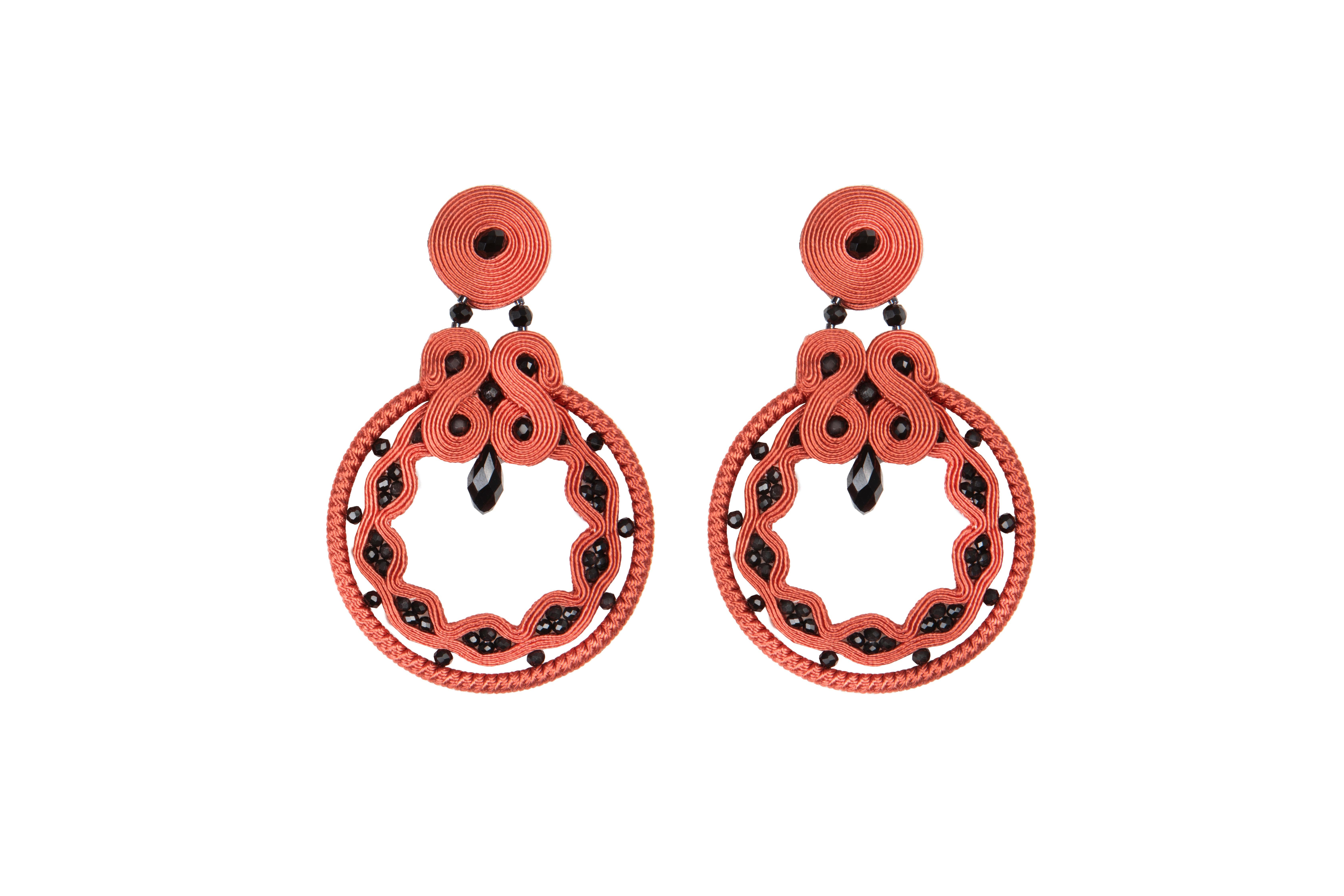 Musula Miabril Grana  Granate & Jet Soutache Earrings  Silver Closure For Sale 7