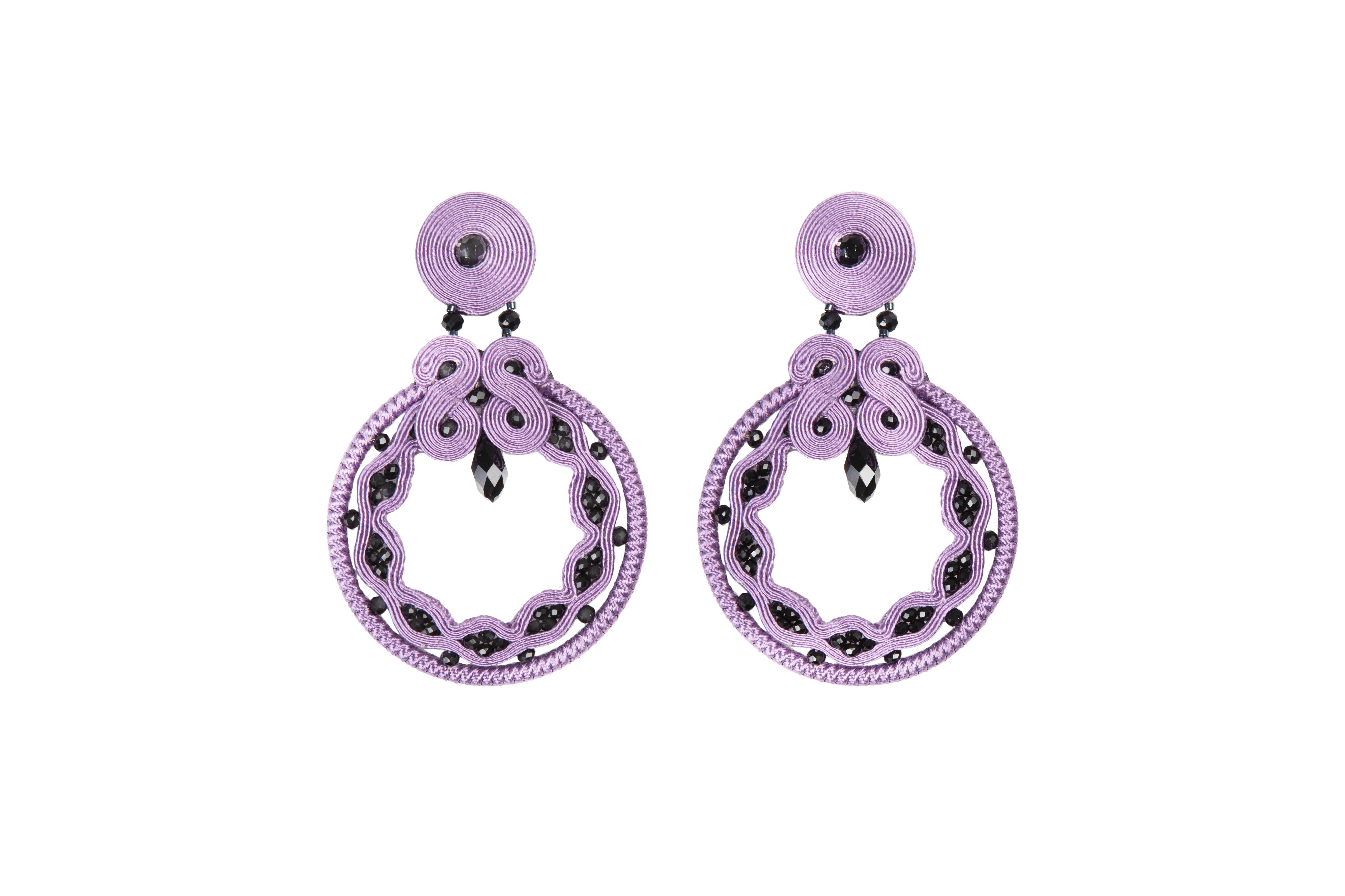 Musula Miabril Grana  Boucles d'oreilles Soutache en granit et jais  Fermeture en argent en vente 9
