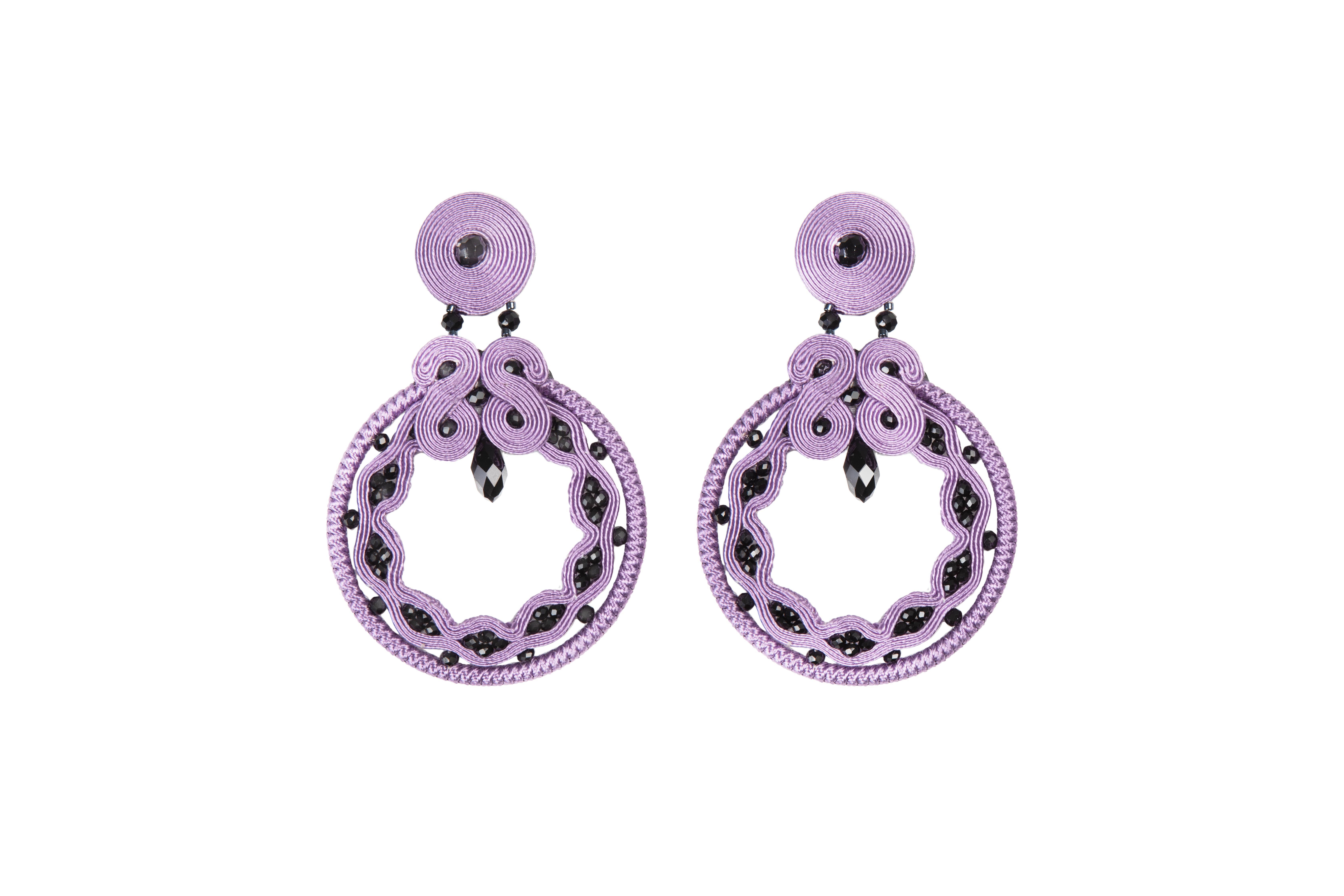 Musula Miabril Grana  Granate & Jet Soutache Earrings  Silver Closure For Sale 9