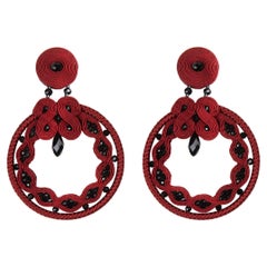Musula Miabril Grana  Pendientes Soutache Granate y Azabache  Cierre Silver