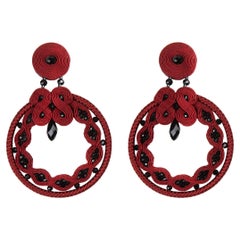 Musula Miabril Grana  Granate & Jet Soutache Earrings  Silver Closure