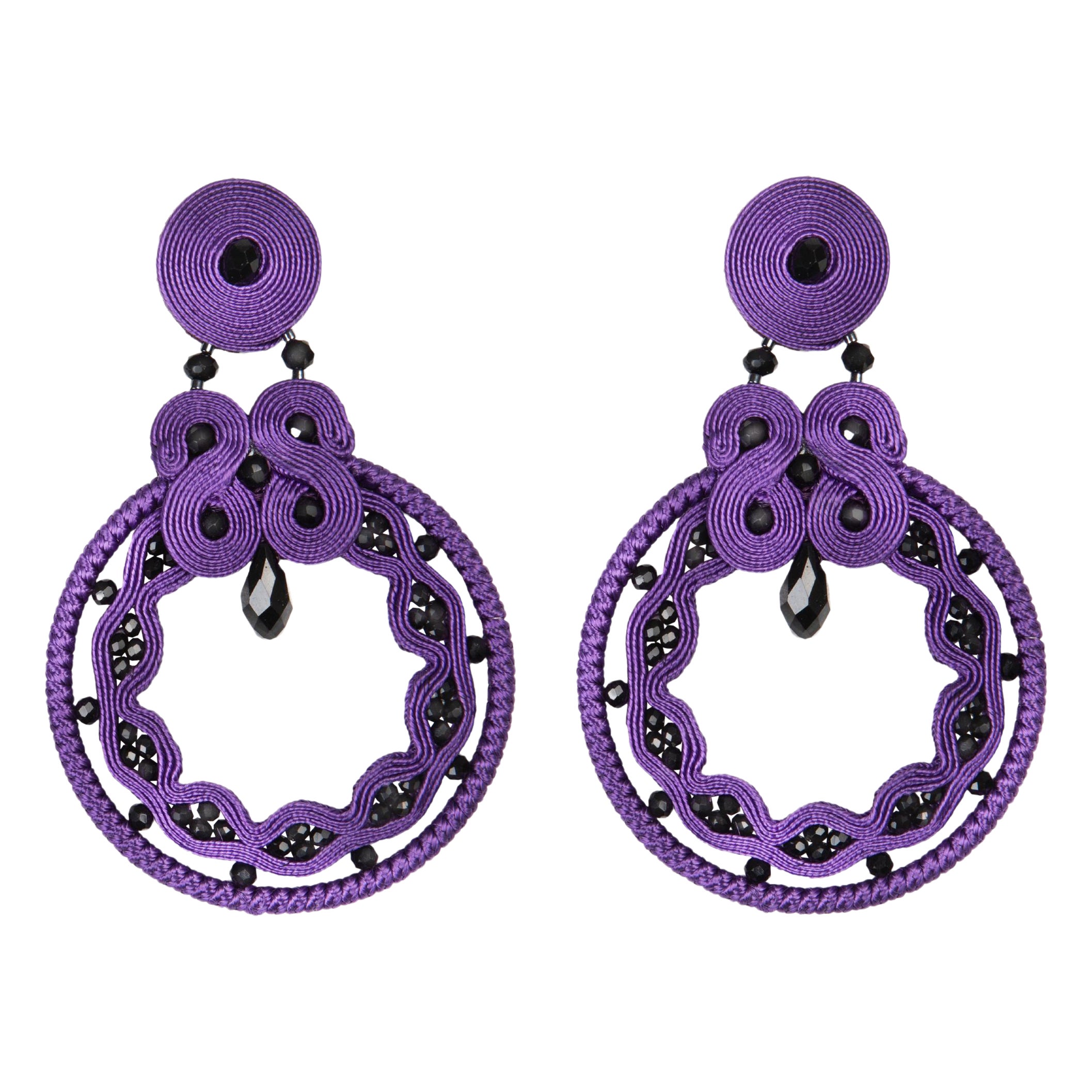 Musula Miabril Nazareno Boucles d'oreilles Soutache pourpre et jais  Fermeture en argent
