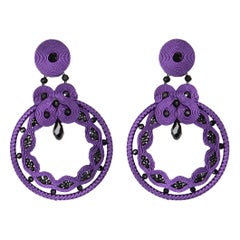 Orecchini Musula Miabril Nazareno in Soutache Viola e Jet  Chiusura in argento