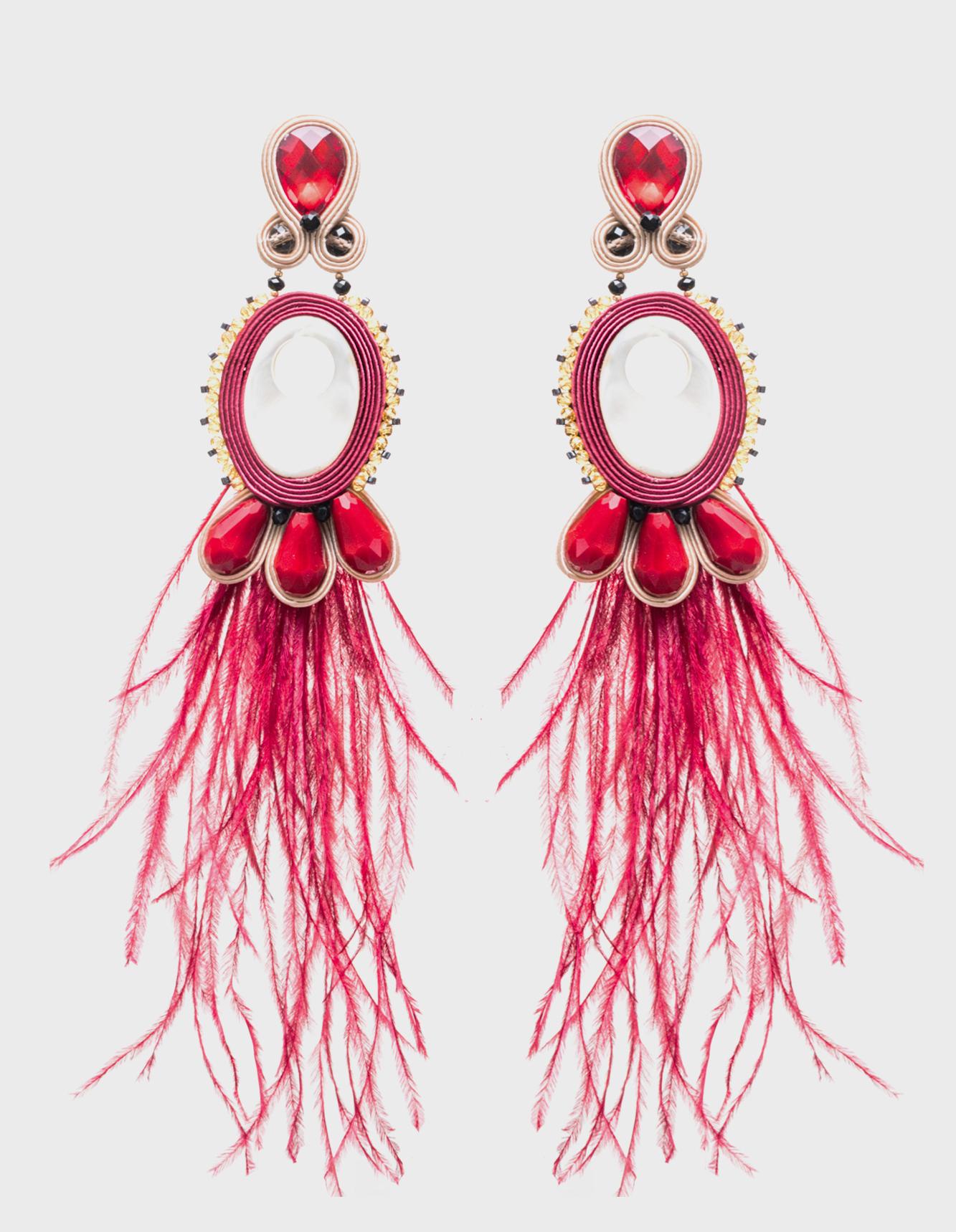 Bead Musula Opulentia Havana Sky Soutache Earrings silver & Marabou