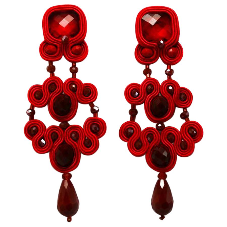 Musula Passion Rouge Soutache Earrings w/silver closure 