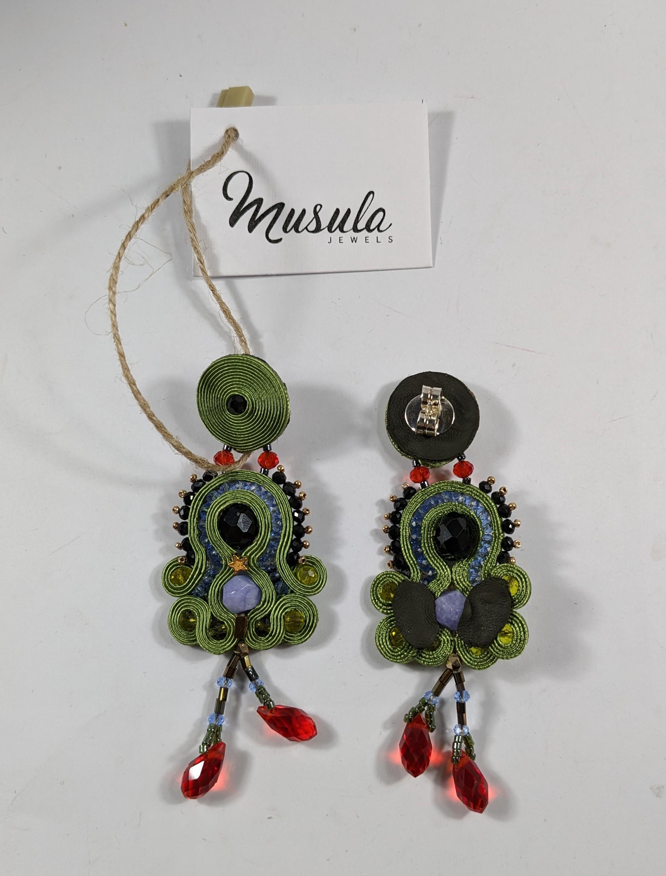 Bead Musula Personalissima Nicoletta Forest Soutache Earrings   For Sale