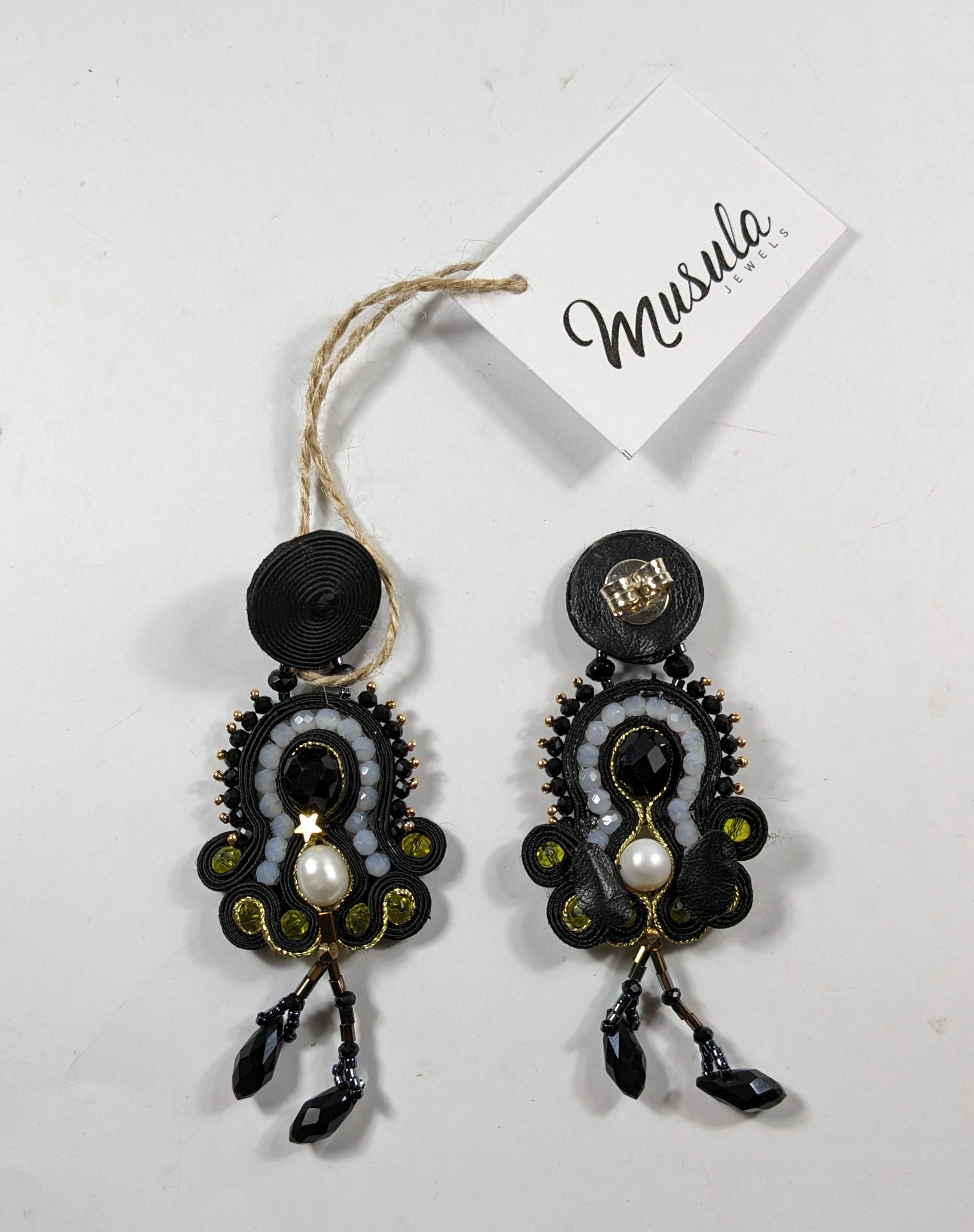 Bead Musula Personalissima Nicoletta Night Soutache Earrings   For Sale