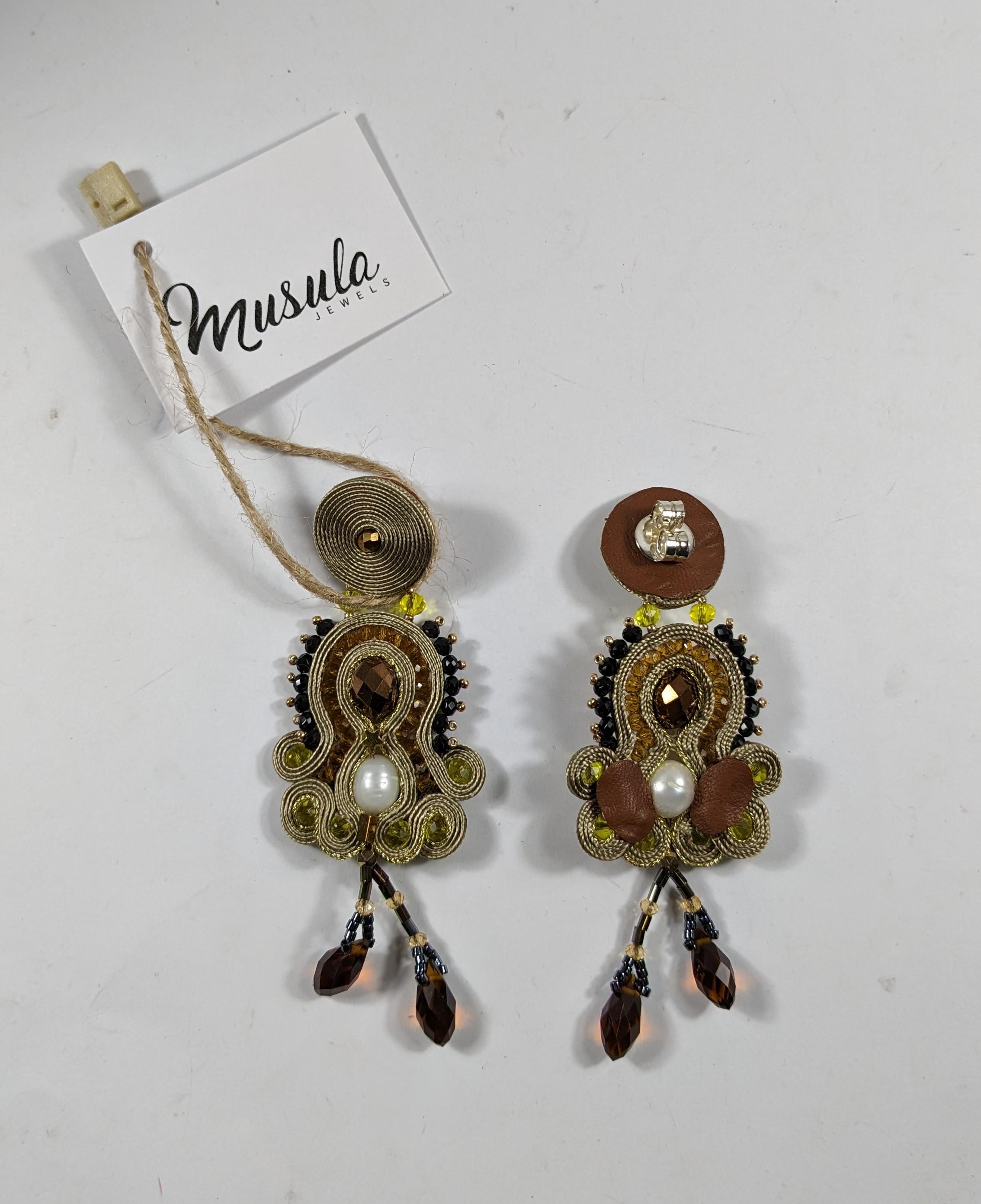 Romantic Musula Personalissima Nicoletta Sand Soutache Earrings   For Sale