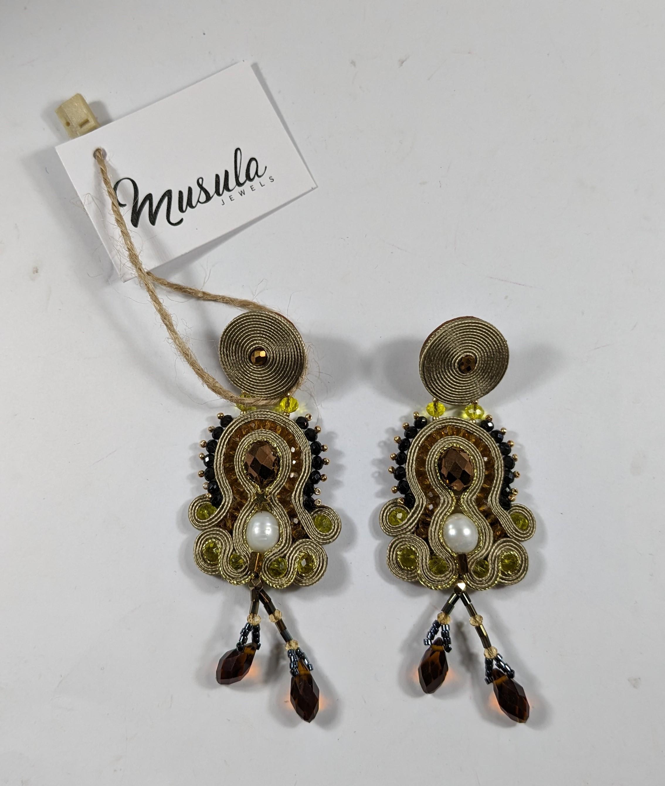 Bead Musula Personalissima Nicoletta Sand Soutache Earrings   For Sale