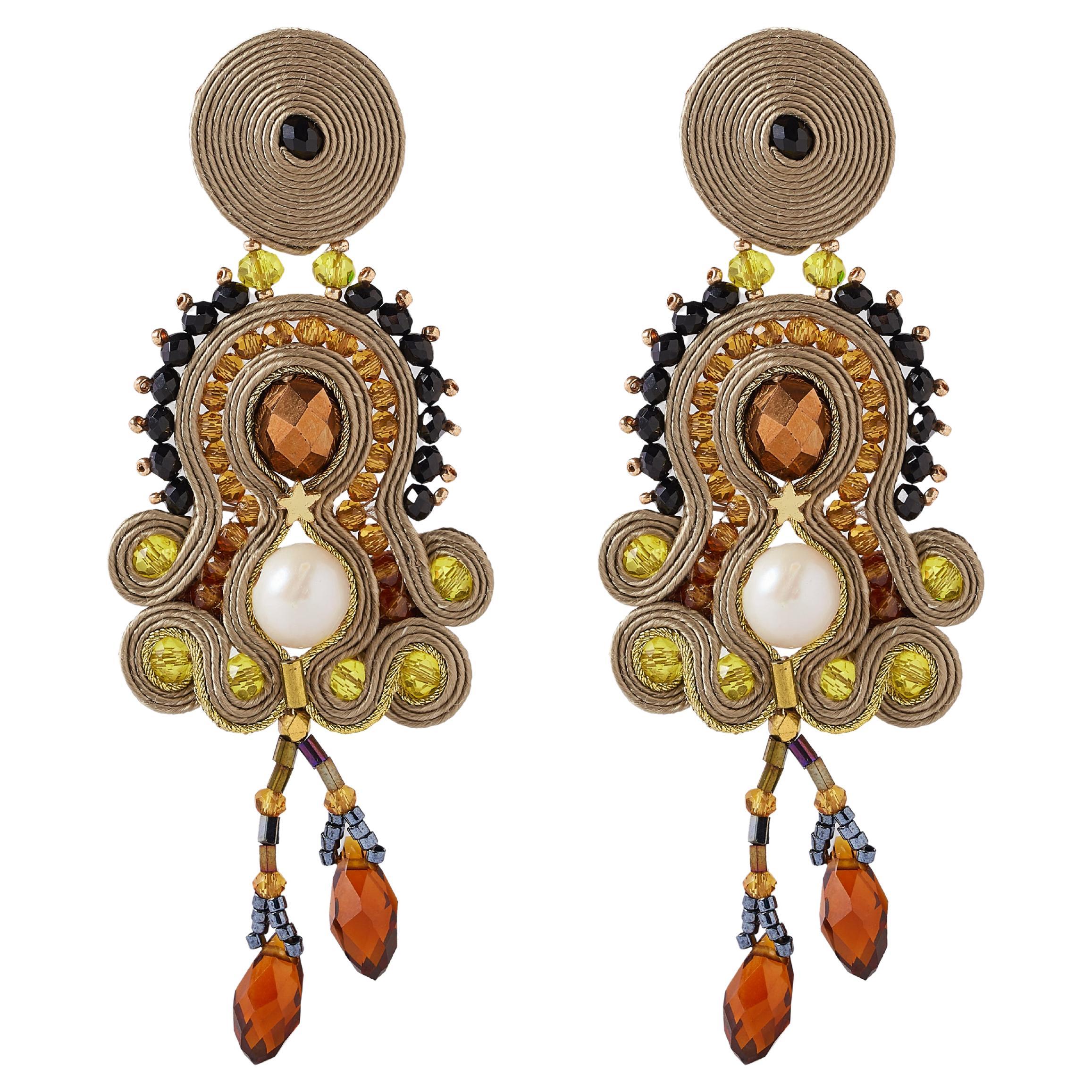 Musula Personalissima Nicoletta Sand Soutache Earrings   For Sale