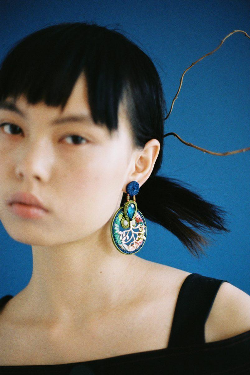Single Cut Musula Summer  Bonsai Soutache Earrings w/silver closure 