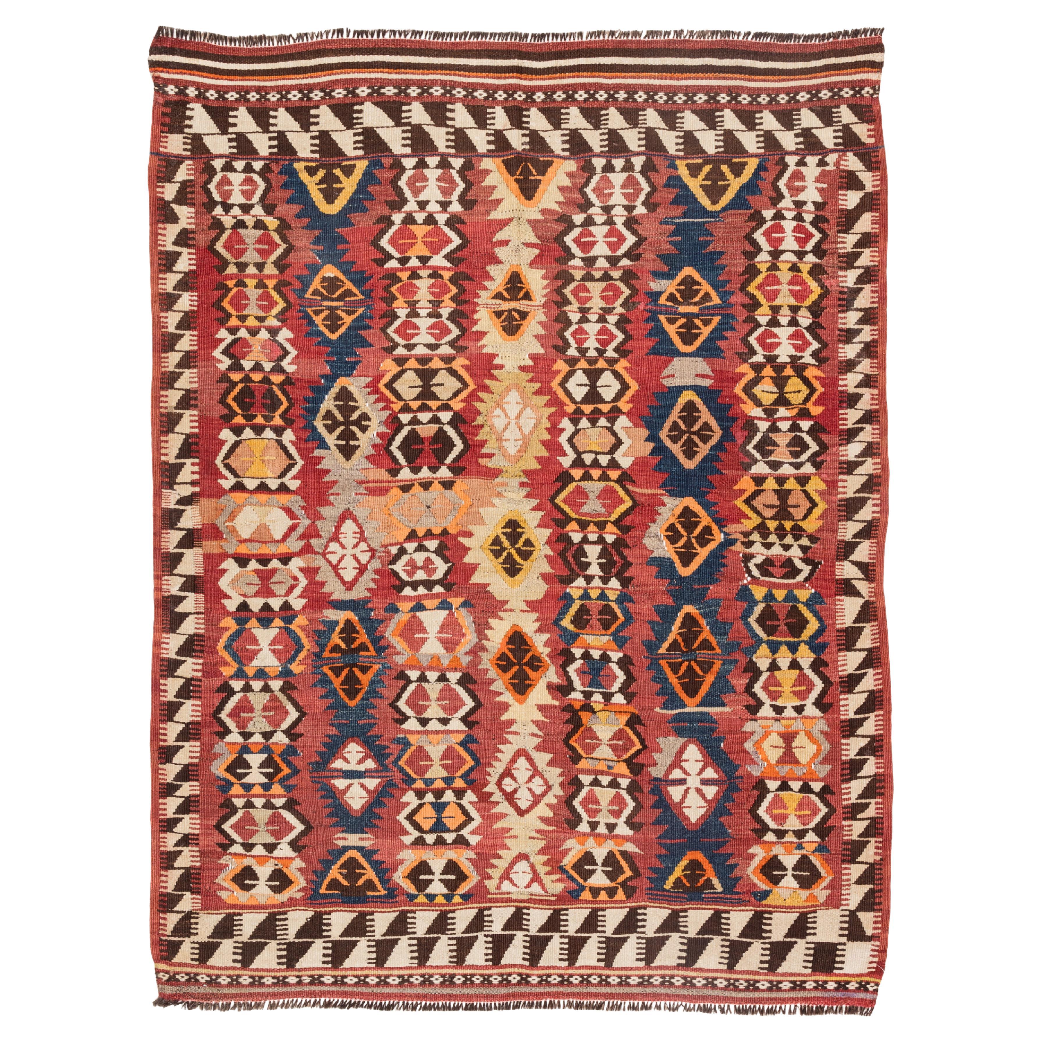 Vintage Mut Kilim Rug Wool Old Eastern Anatolian Handwoven Turkish Carpet
