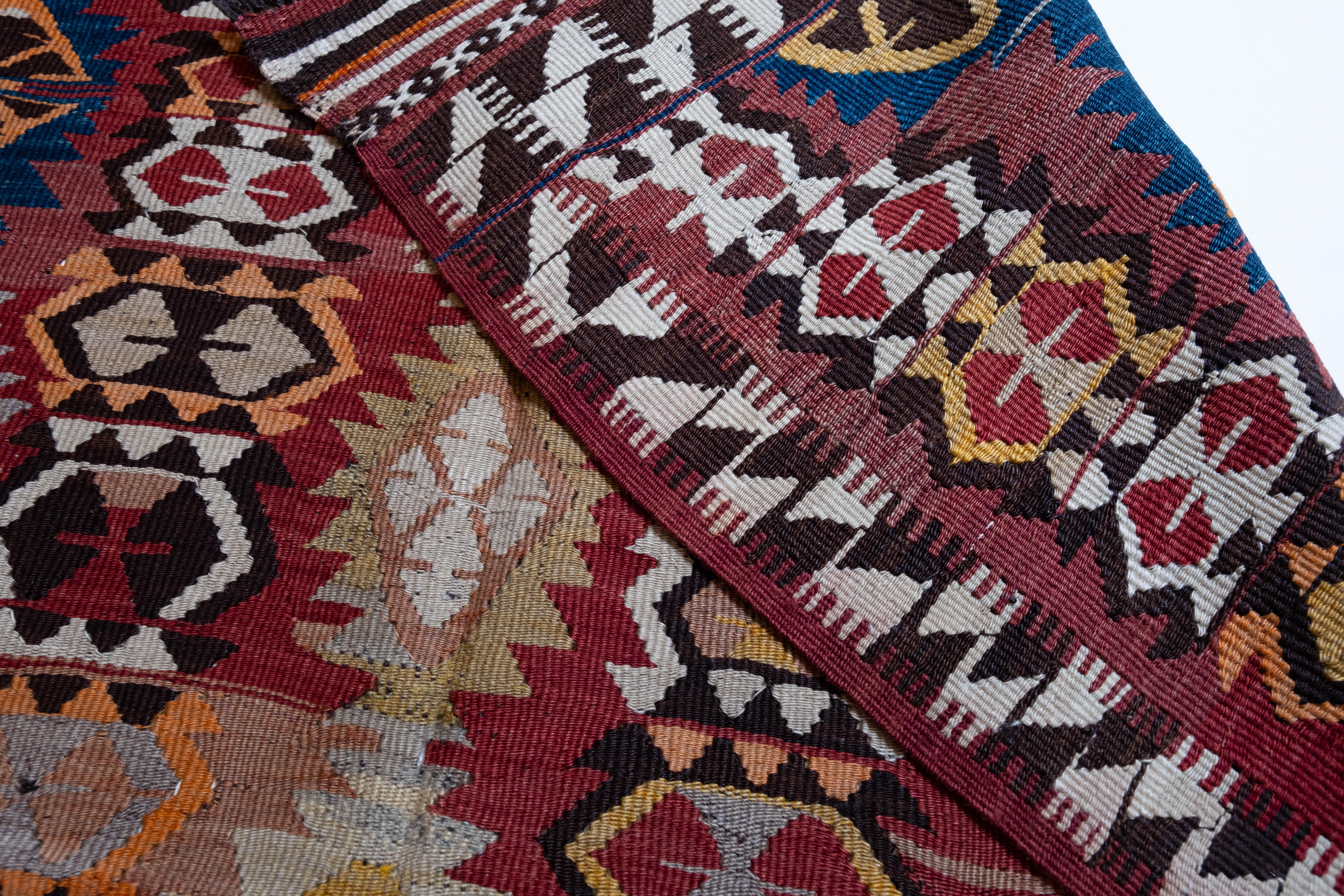 20th Century Mut Kilim Rug Vintage Wool Old Eastern Anatolian Turkish Carpet For Sale