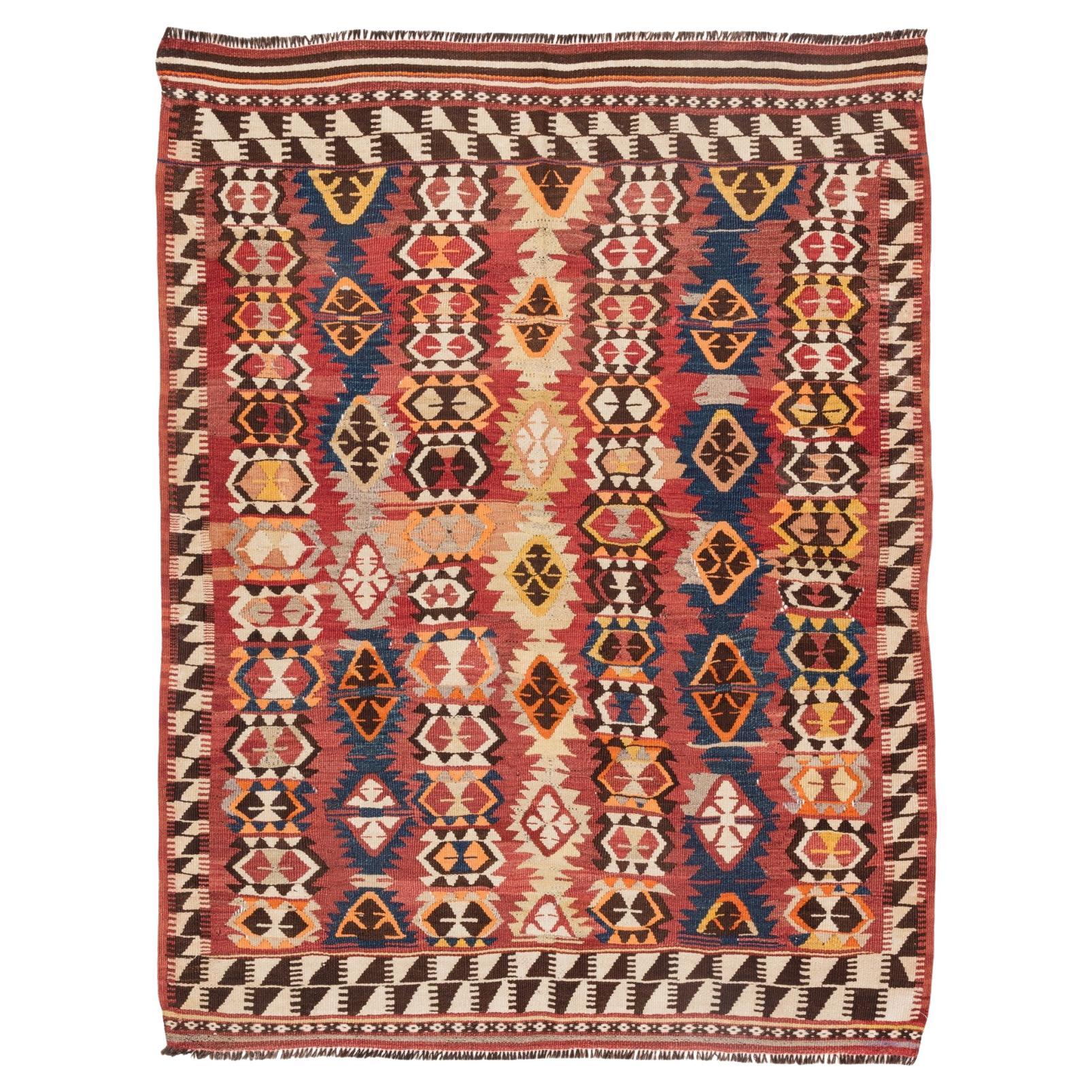 Tapis Kilim vintage en laine anciennement d'Anatolie orientale tissé à la main