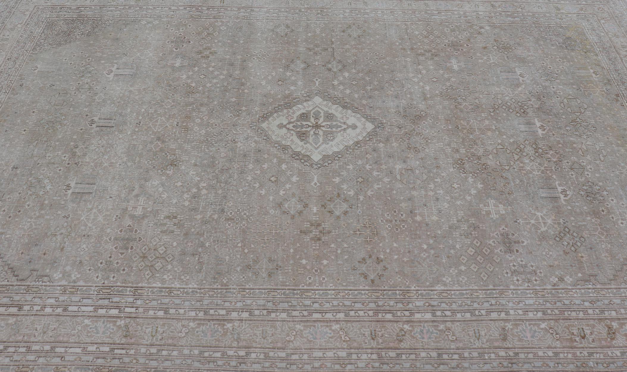 Hand-Knotted Muted Antique Persian Joshegan Rug with Sub-Geometric All-Over Design For Sale