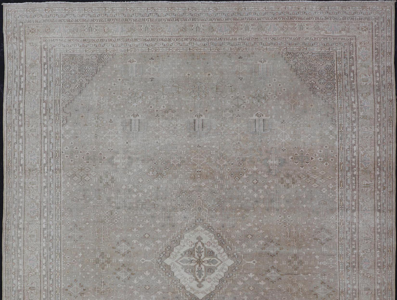 Muted Antique Persian Joshegan Rug with Sub-Geometric All-Over Design In Good Condition For Sale In Atlanta, GA