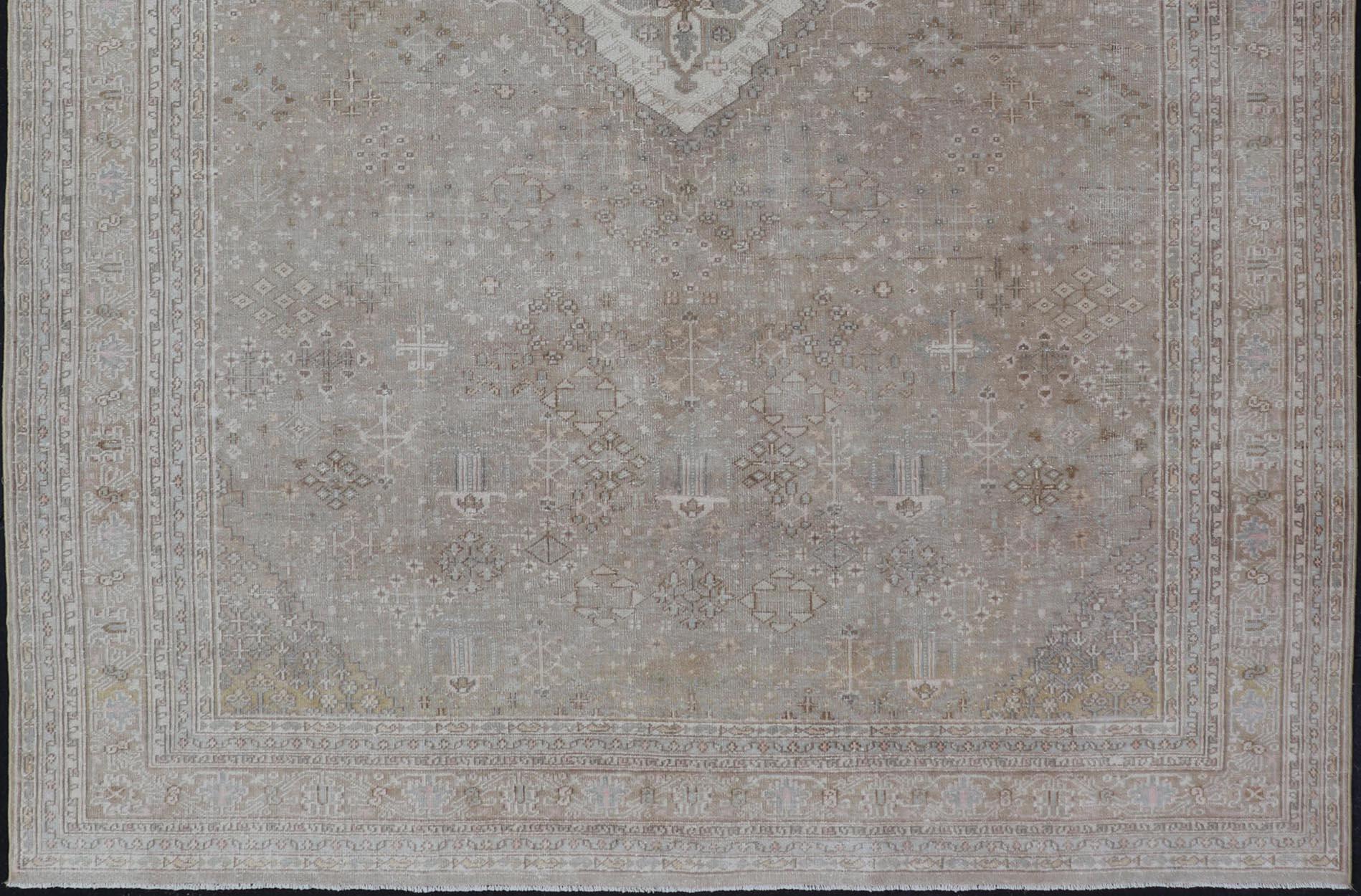 Wool Muted Antique Persian Joshegan Rug with Sub-Geometric All-Over Design For Sale