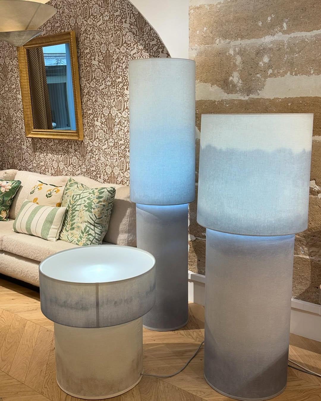 Muted Blue Wide Gradient Ceramic Totem Sculptural Lamp by Elsa Foulon For Sale 2