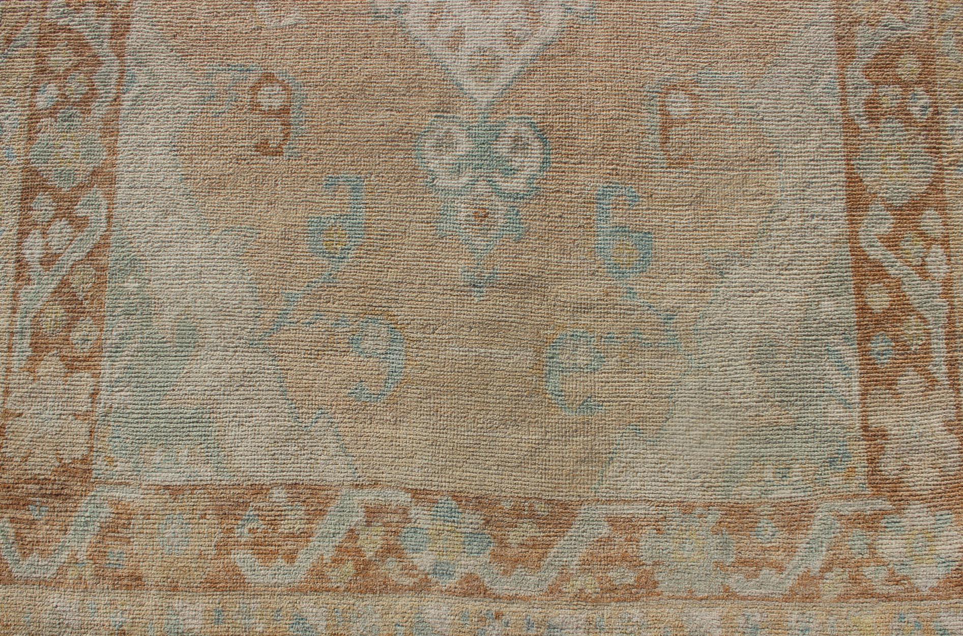 Muted Colored Turkish Oushak Rug is Subdued Medallion Design For Sale 4