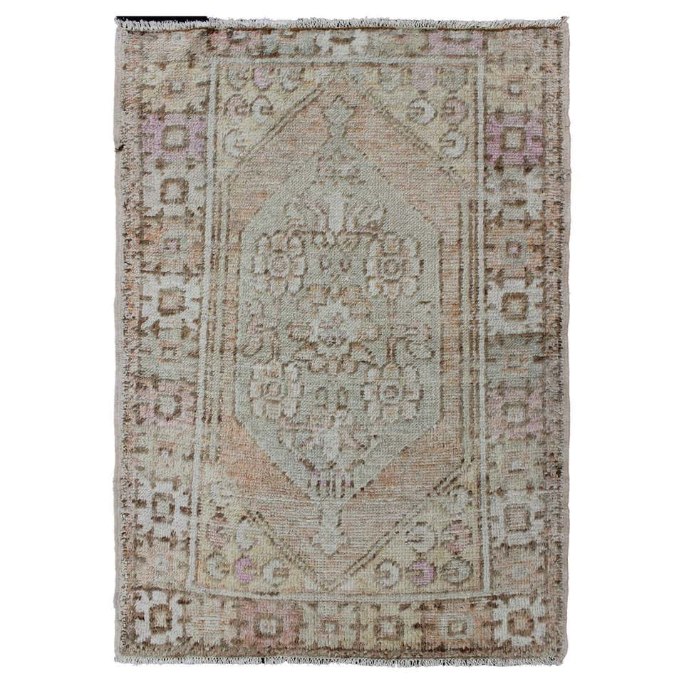 Midcentury Gray-Colored Turkish Oushak Rug with Stylized Floral Design ...