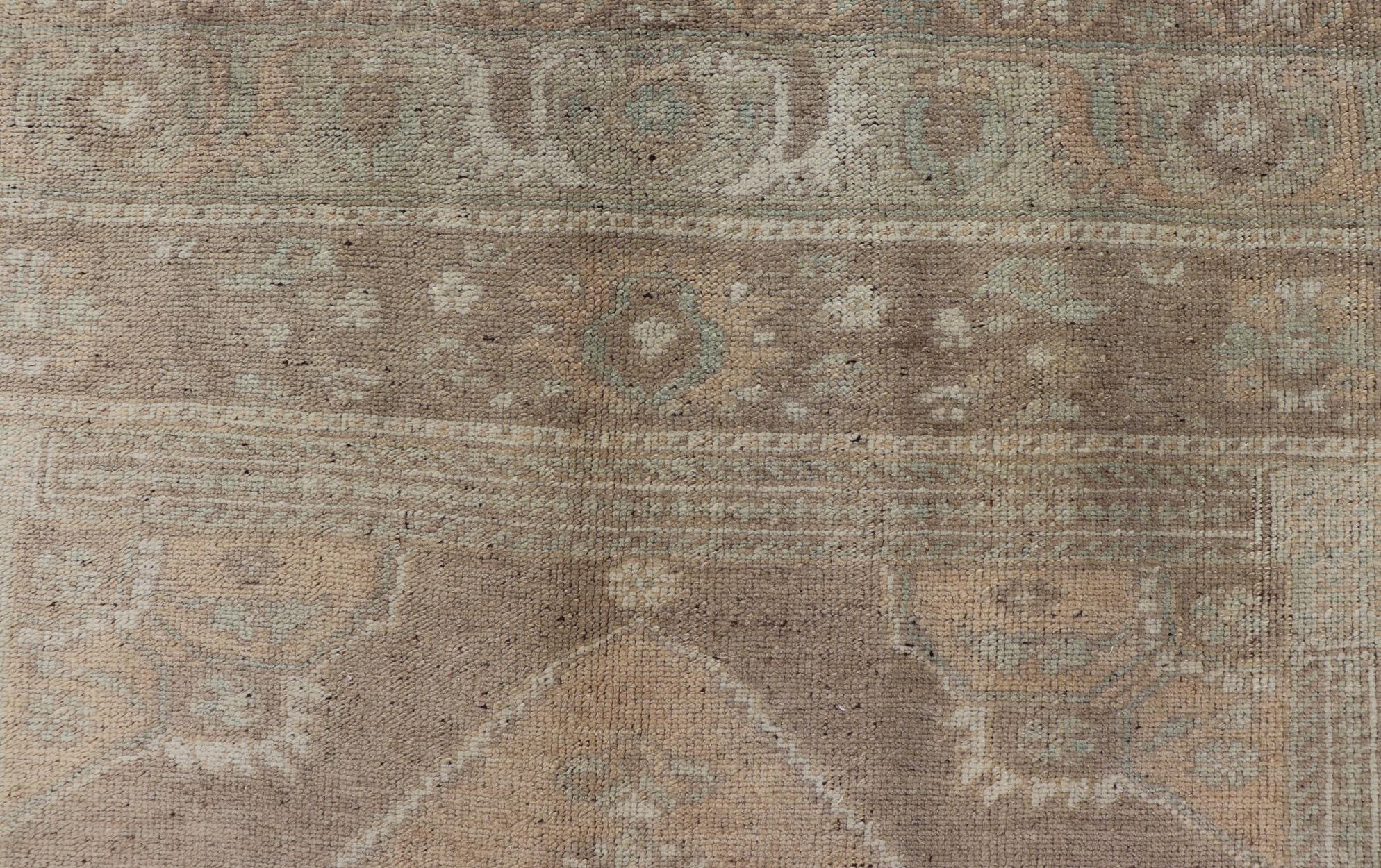 Muted Colors Vintage Turkish Oushak Rug with Medallion Design in Lt. Green For Sale 2