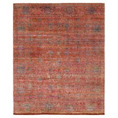 Alfombra de lana y seda carmesí e índigo apagados - Transicional de inspiración vintage